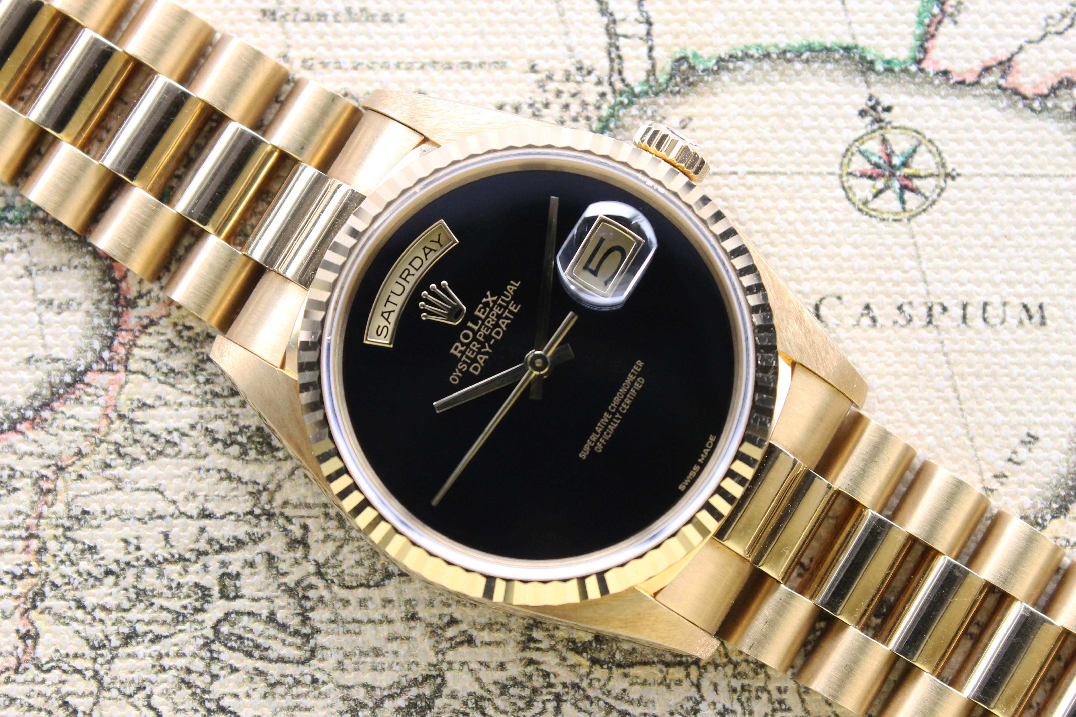 1989 Rolex Day Date Onyx NOS Ref. 18238 (Full Set)