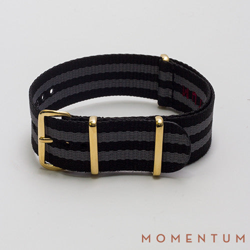 Nato Strap Black & Grey Double Striped - Momentum Dubai