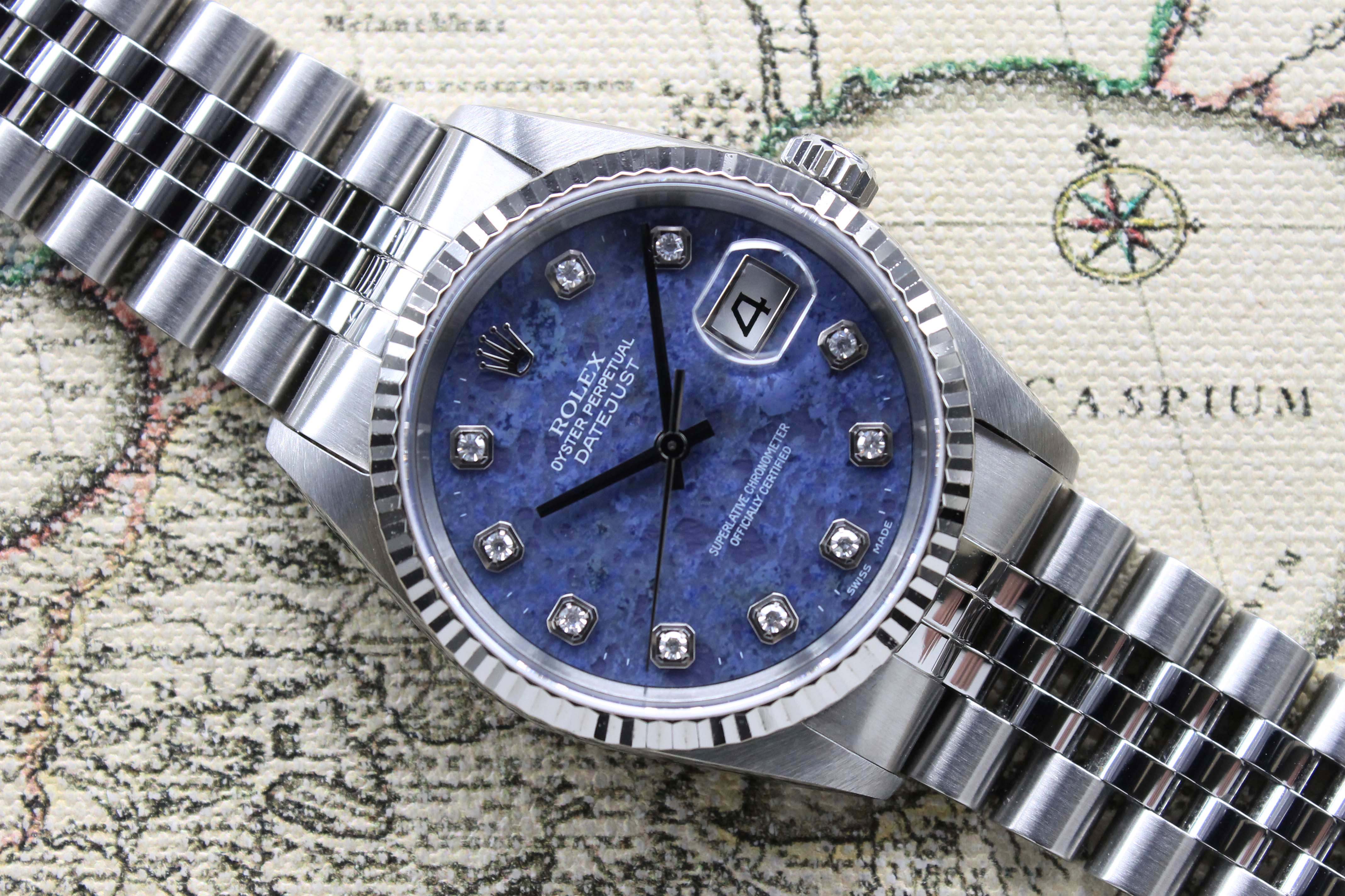 1999 Rolex Datejust Sodalite Diamond Dial Ref. 16234 (Full Set)