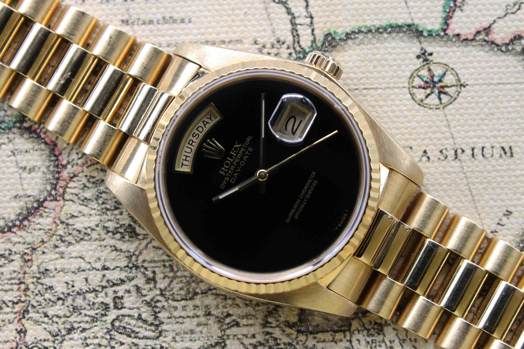 1984 Rolex Day Date Onyx Dial Ref. 18038 (Full Set)