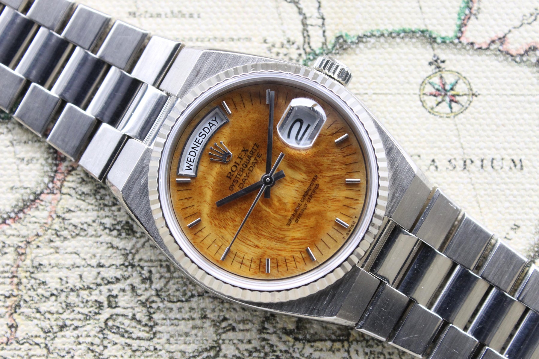 1986 Rolex Oysterquartz Day Date Birch Wood Dial Ref. 19019