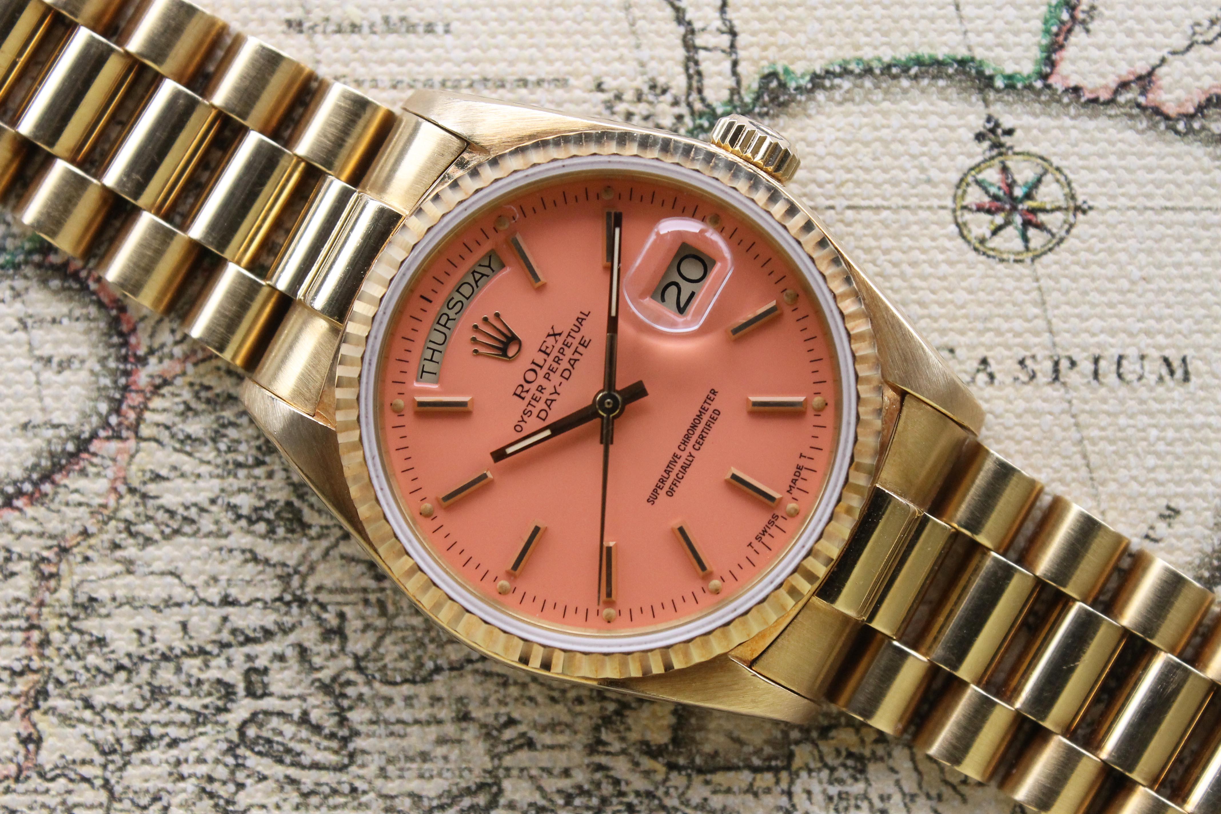 1984 Rolex Day Date Coral Stella Dial Ref. 18038