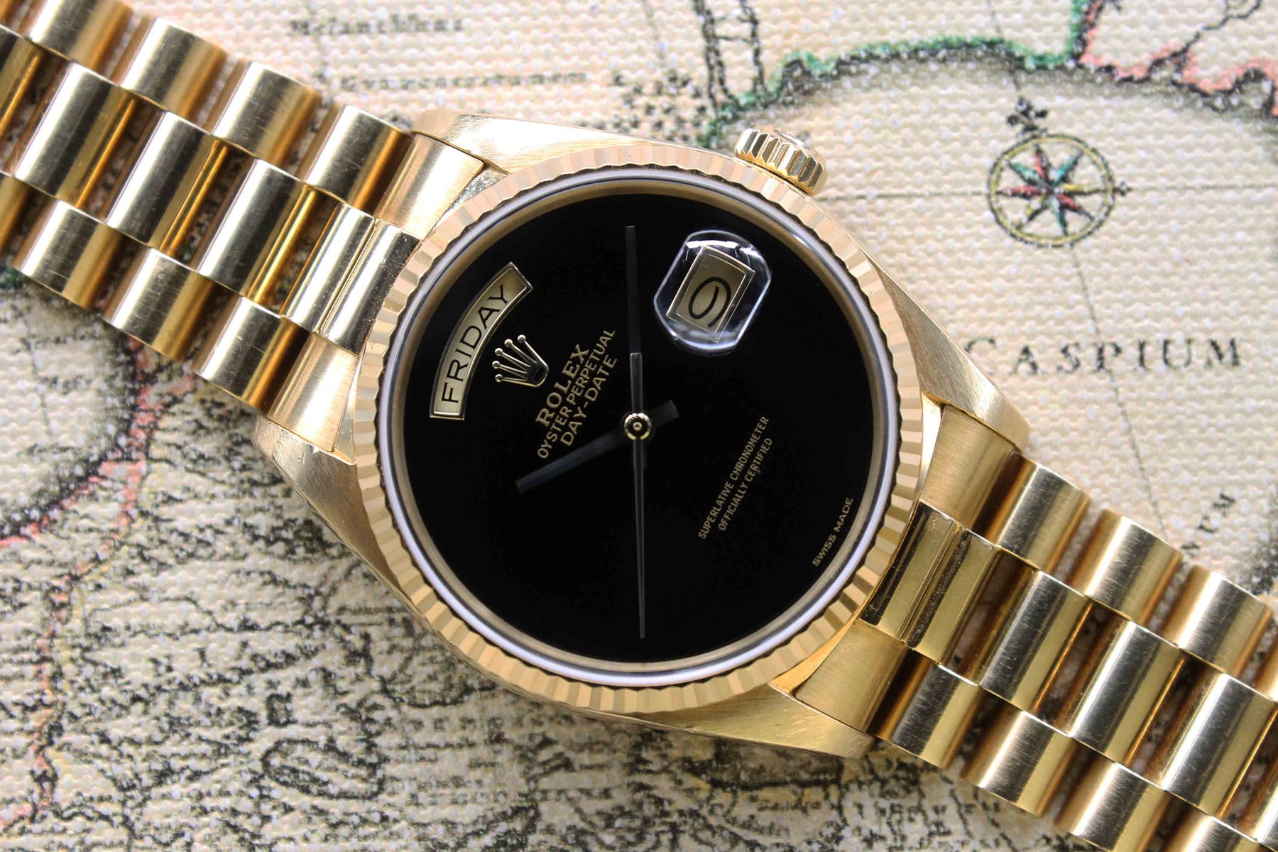 1988 Rolex Day Date Onyx Dial Unpolished Ref. 18038 (with Box & Booklet)