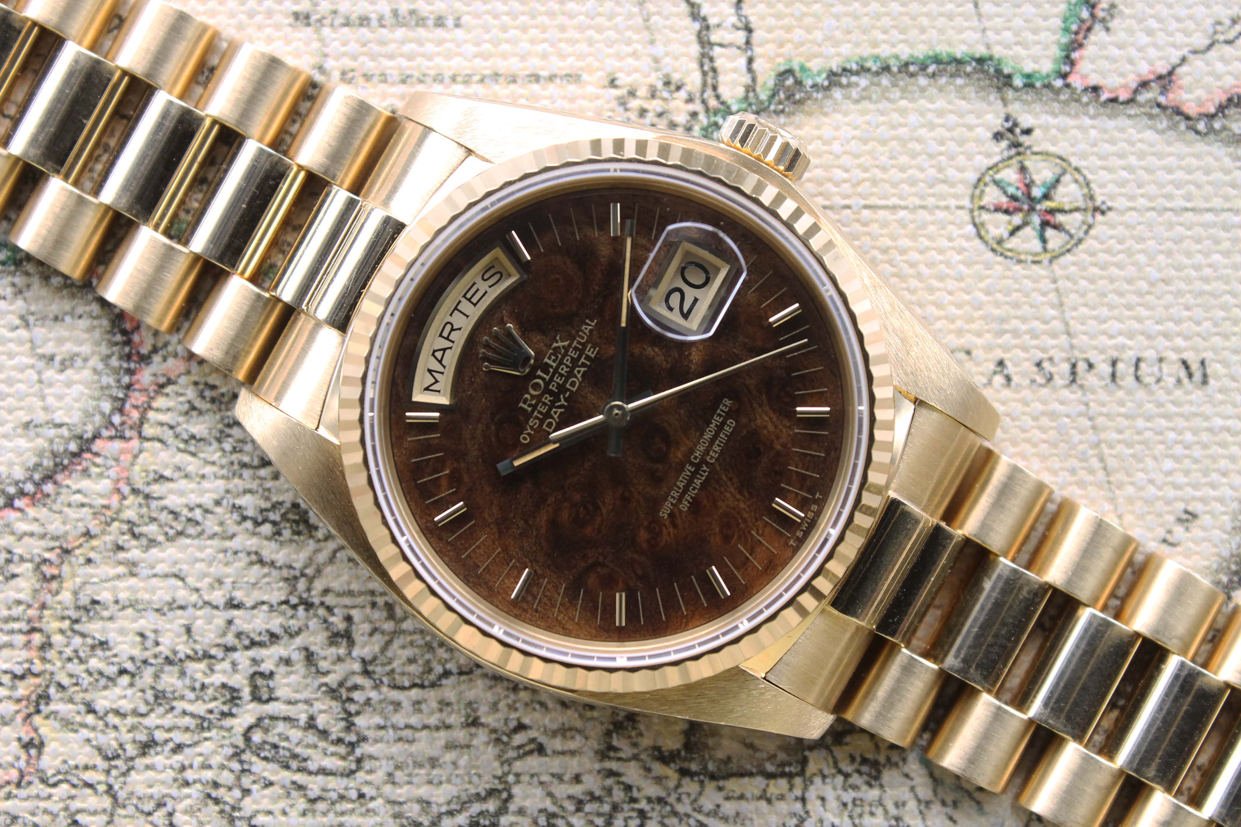 1980 Rolex Day Date 'Like New' with Burl Wood Dial Ref. 18038