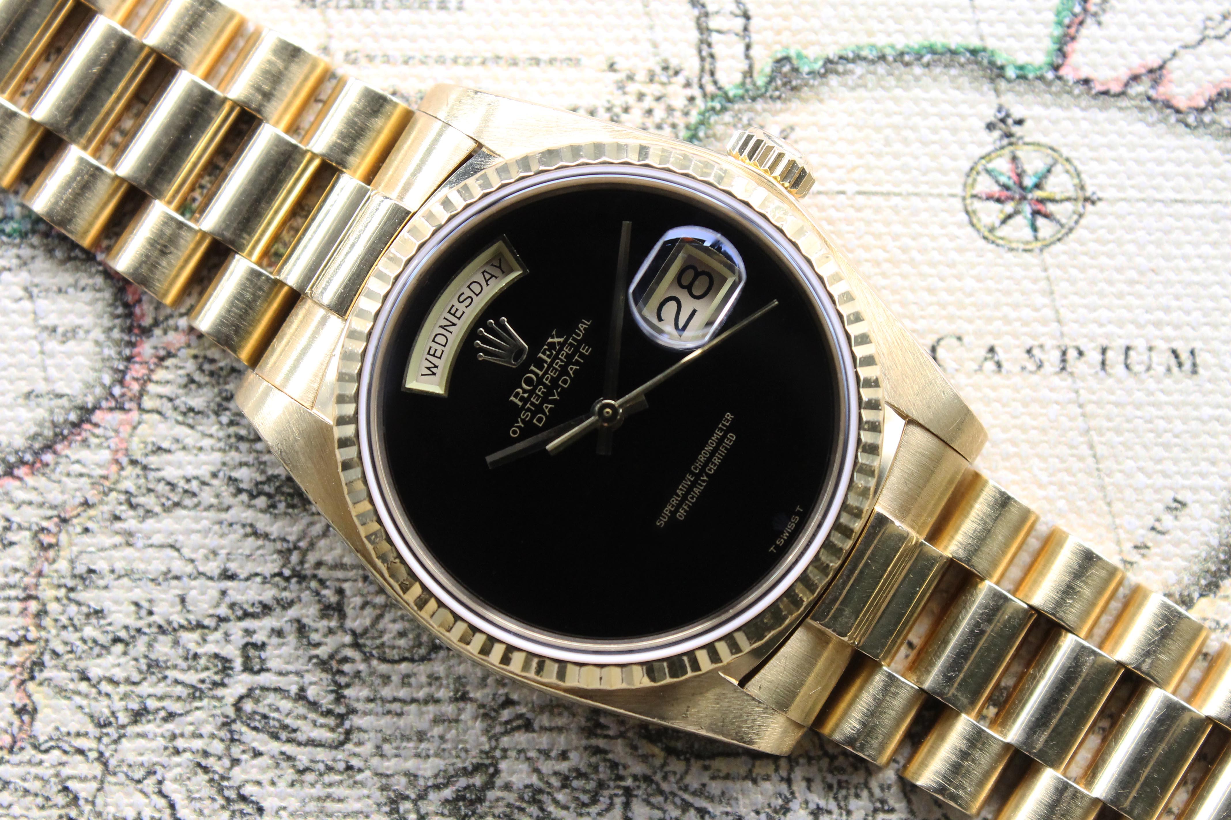 1984 Rolex Day Date Onyx Ref. 18038 (with Box & Papers)