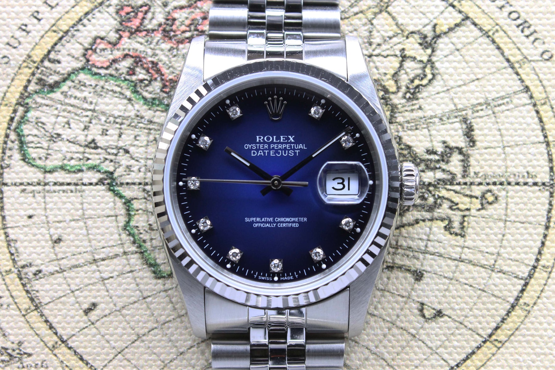 1991 Rolex Datejust Blue Vignette Diamond Dial Ref. 16234