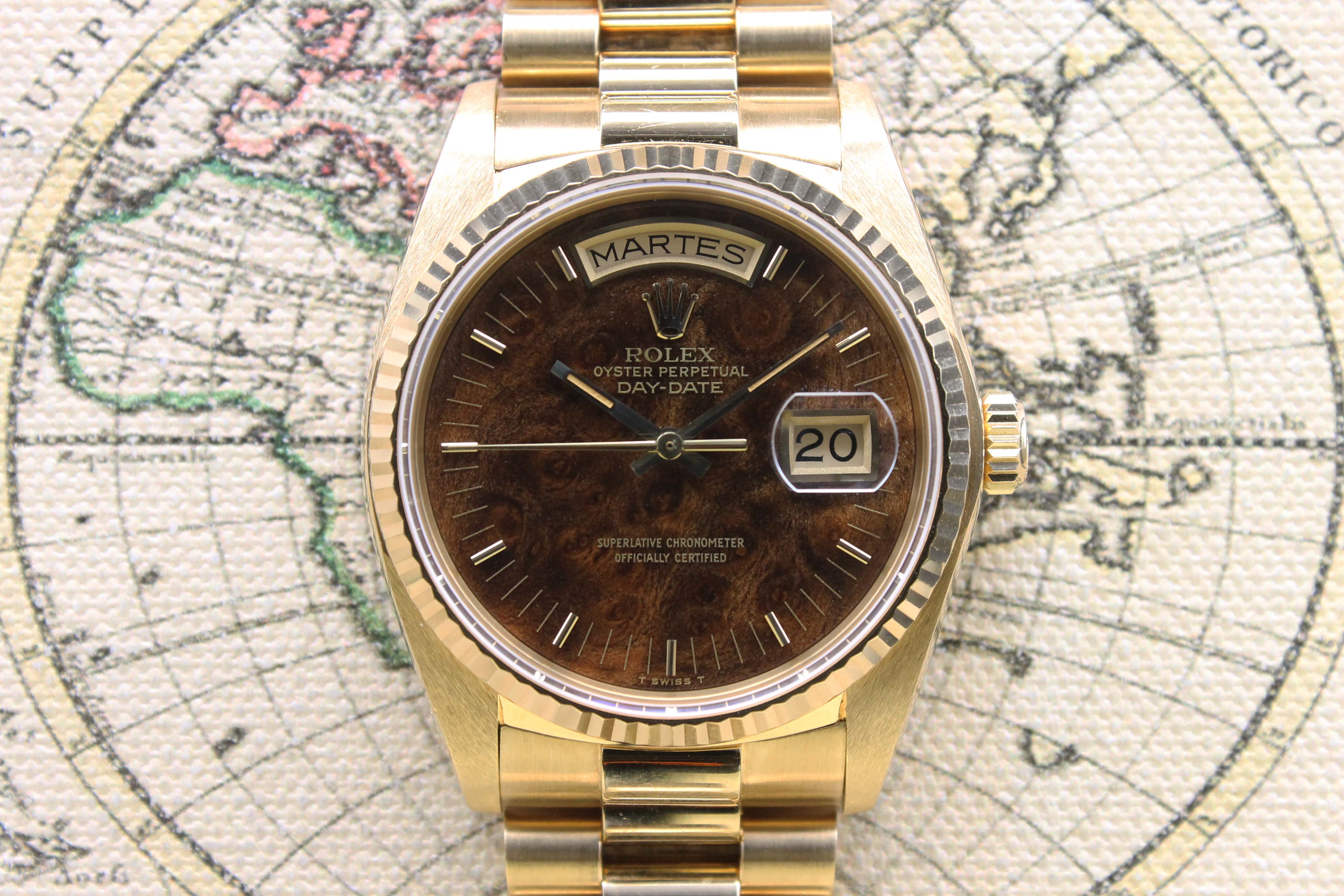 1980 Rolex Day Date 'Like New' with Burl Wood Dial Ref. 18038