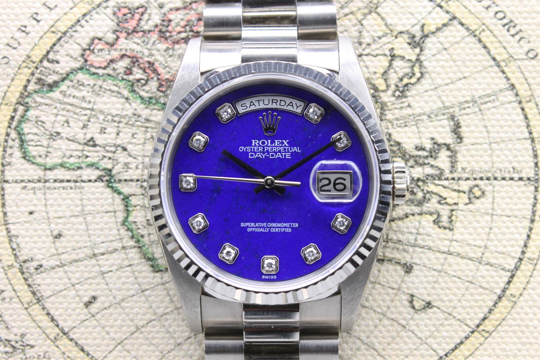 1991 Rolex Day Date WG Blue Lapis Diamond Dial 'The Iceberg' Ref. 18239 (with Certificate)