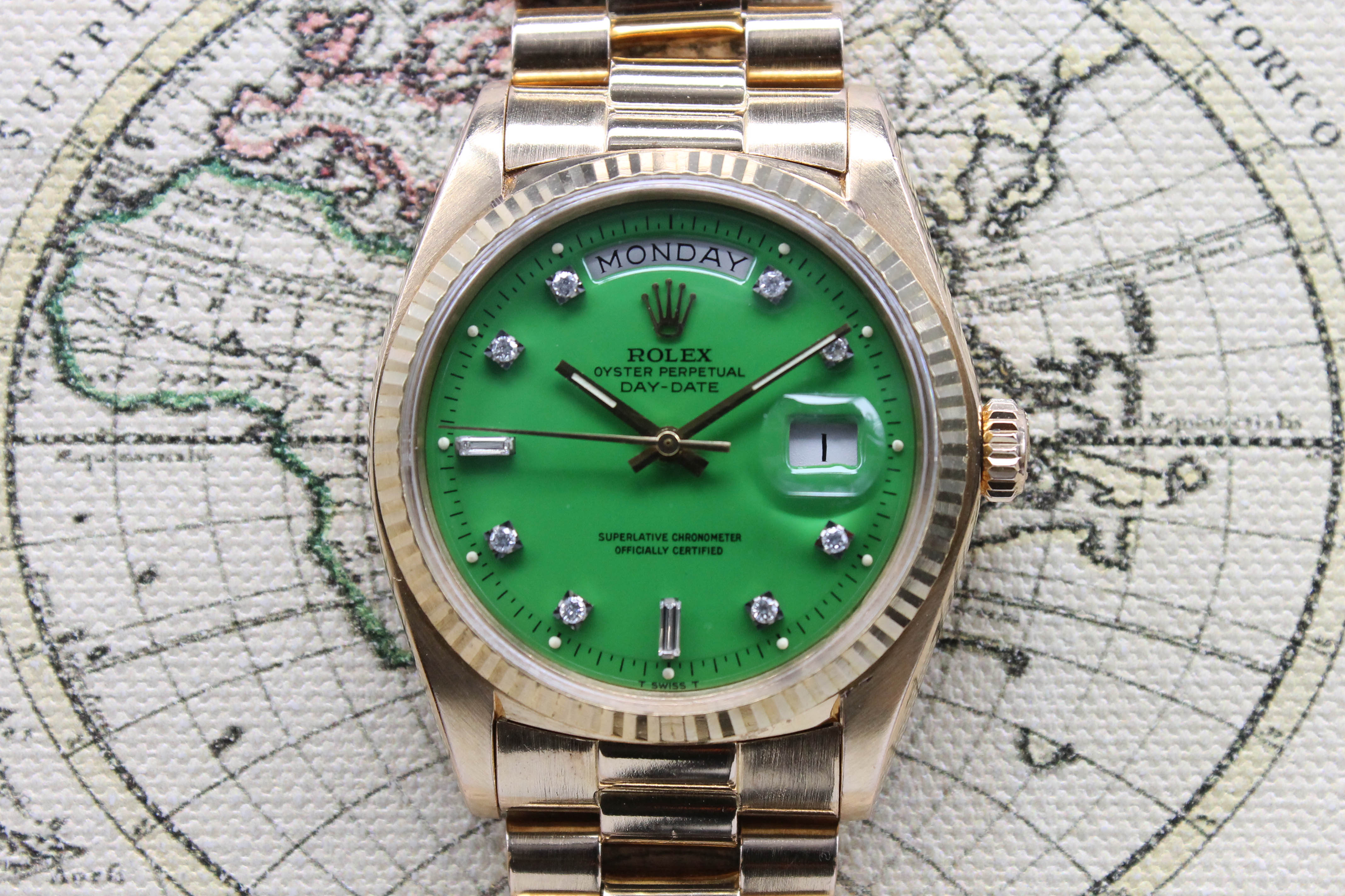 1973 Rolex Day Date Stella Green Diamond Dial Ref. 1803