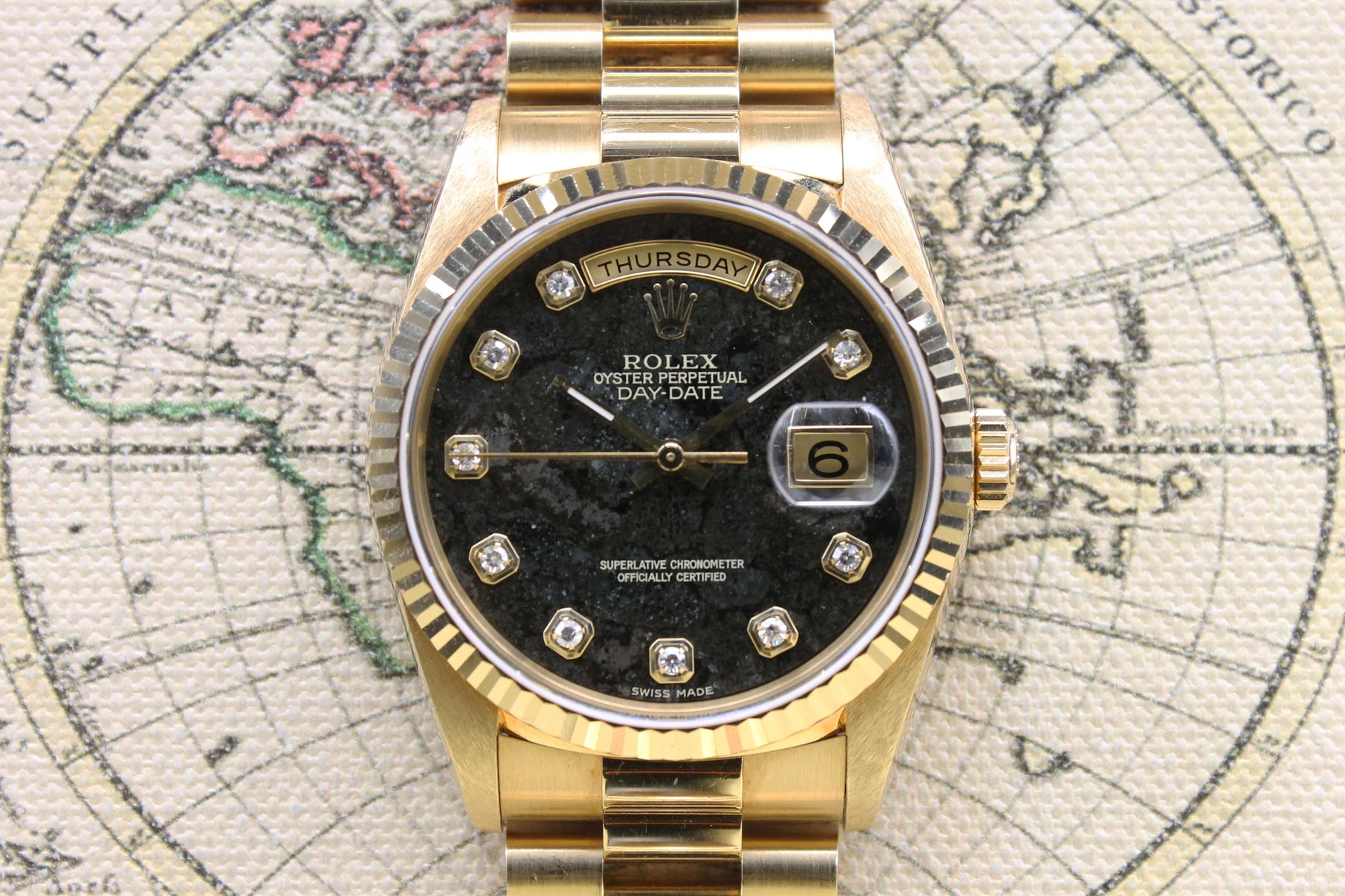 1991 Rolex Day Date Pyrite Diamond Dial Ref. 18238 (with Box & Papers)
