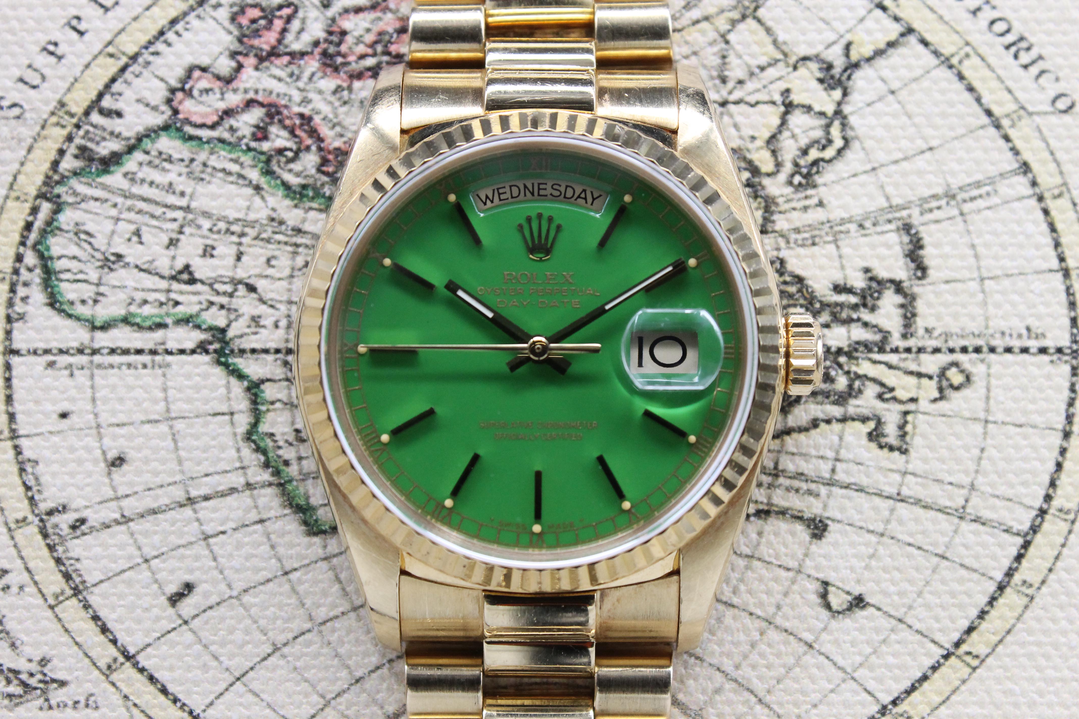 1980 Rolex Day Date Stella Green Ref. 18038 (with Box & Papers)