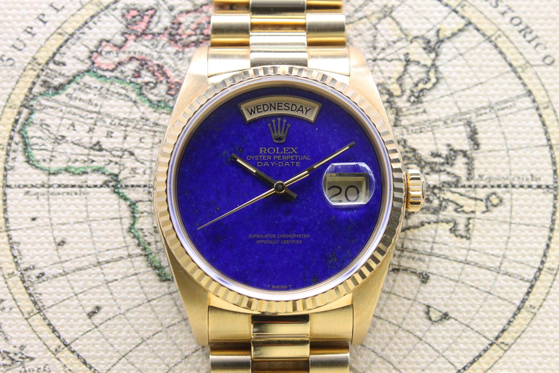 1986 Rolex Day Date Lapis Dial Ref. 18038 (with Rolex Service papers and Box)