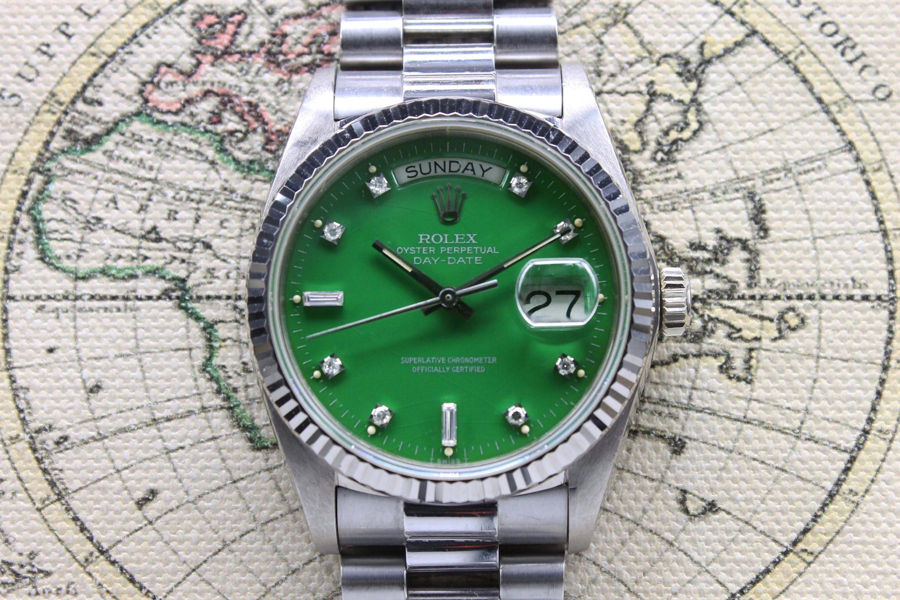 1979 Rolex Day Date WG Stella Lime Green Diamonds Ref. 18039