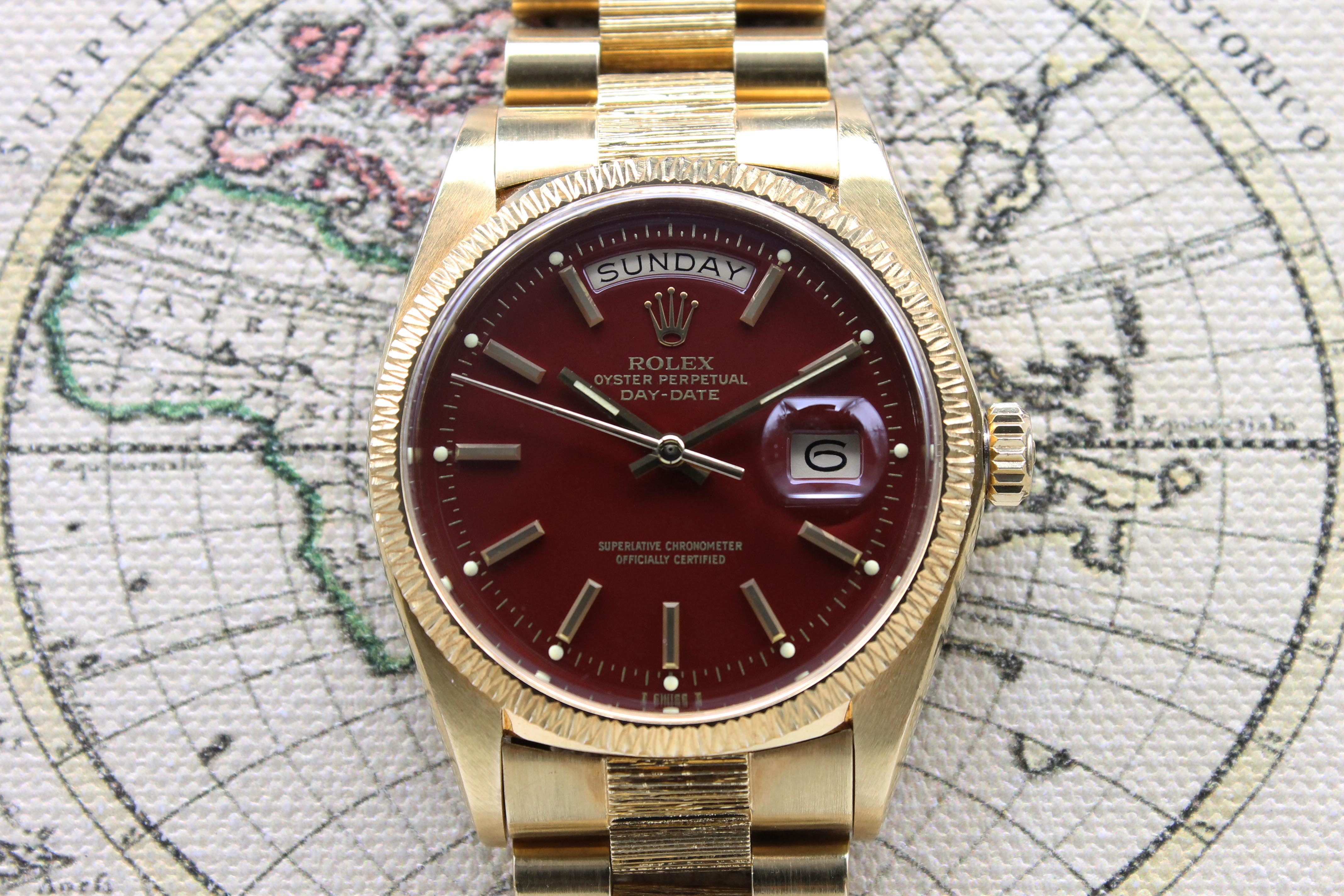 Rolex Day Date Stella Oxblood 'Bark' Ref. 1807 Year 1978 (Full Set)