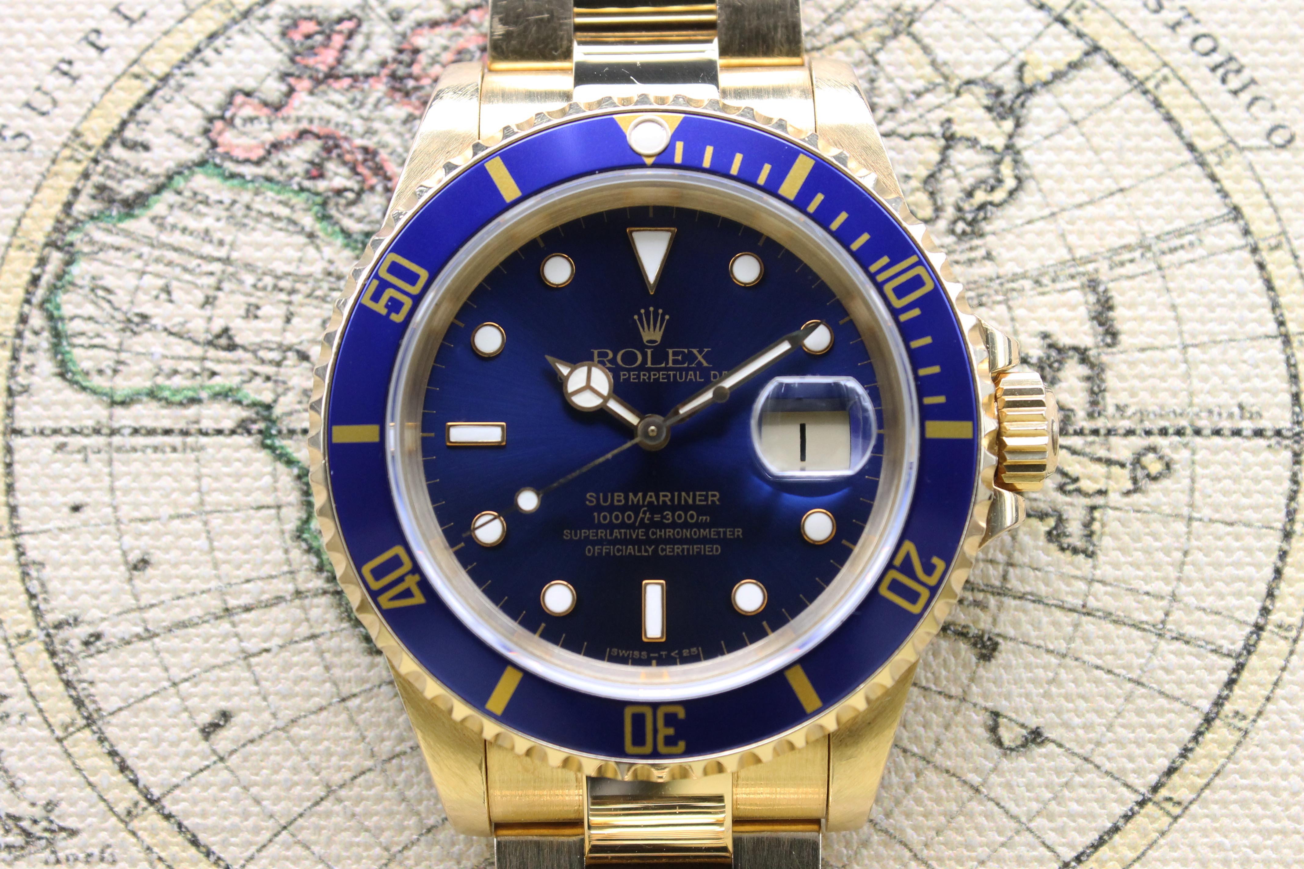 1991 Rolex Submariner 18K Unpolished Blue Tritium Dial Ref. 16618