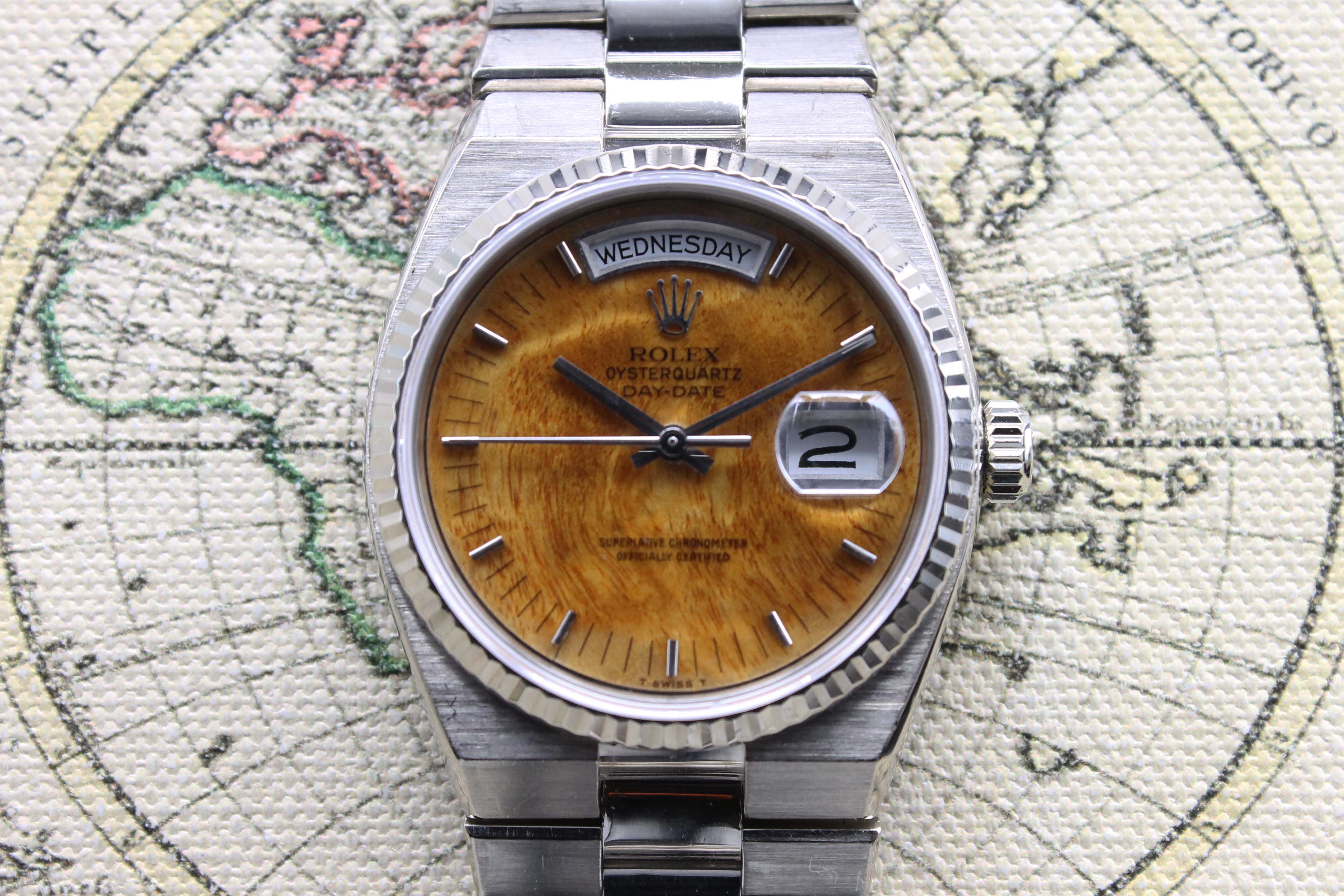 1986 Rolex Oysterquartz Day Date Birch Wood Dial Ref. 19019