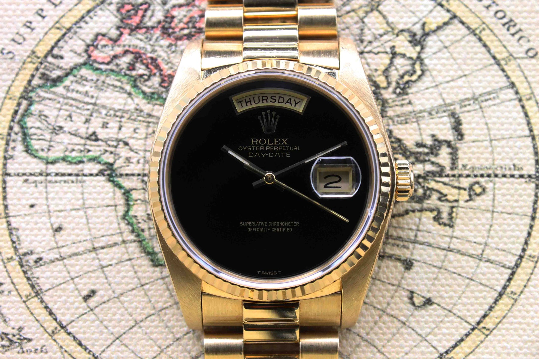 1984 Rolex Day Date Onyx Dial Ref. 18038 (Full Set)