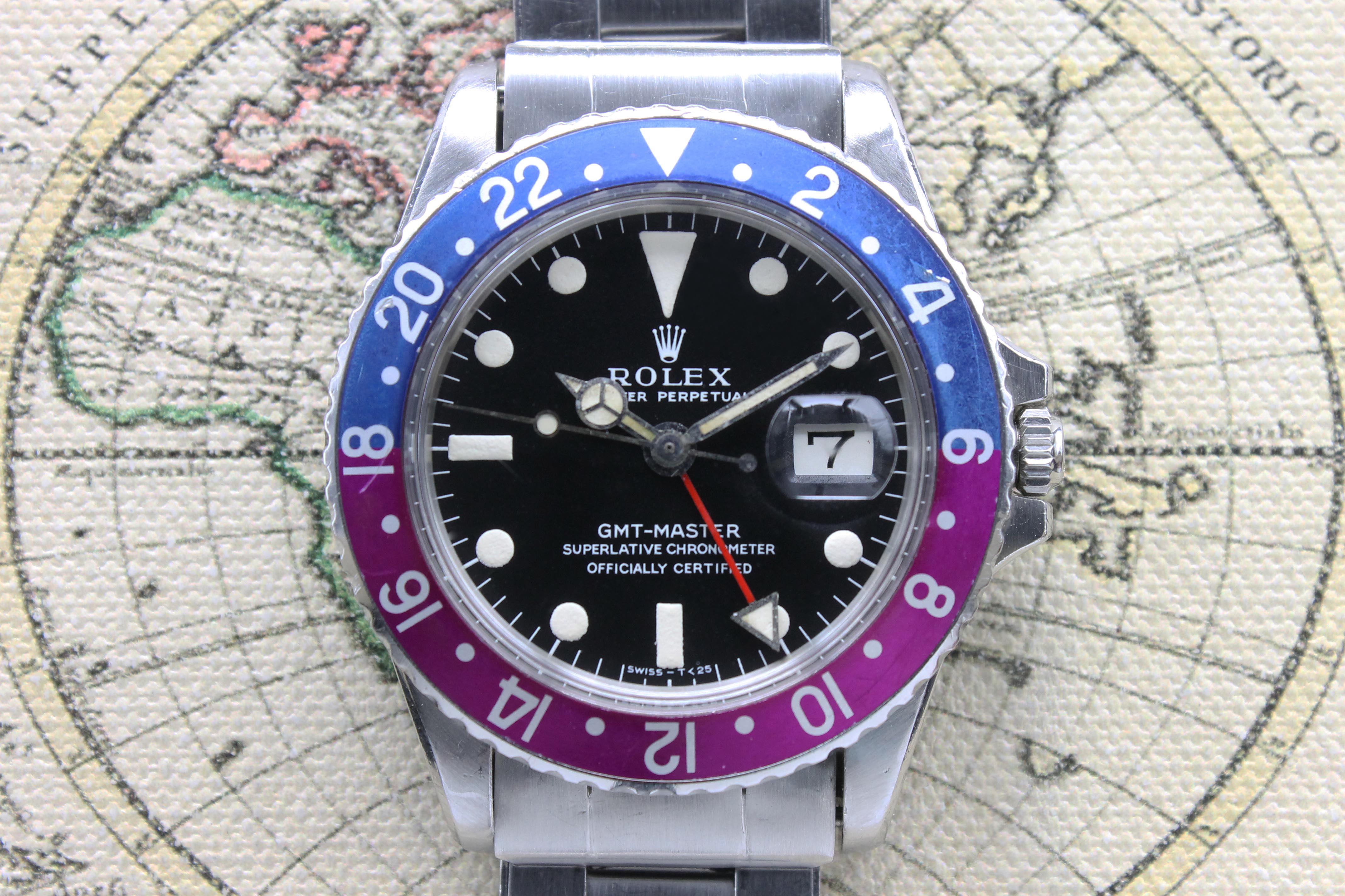 1968 Rolex GMT Master MK1 Unpolished Fuchsia Bezel Ref. 1675