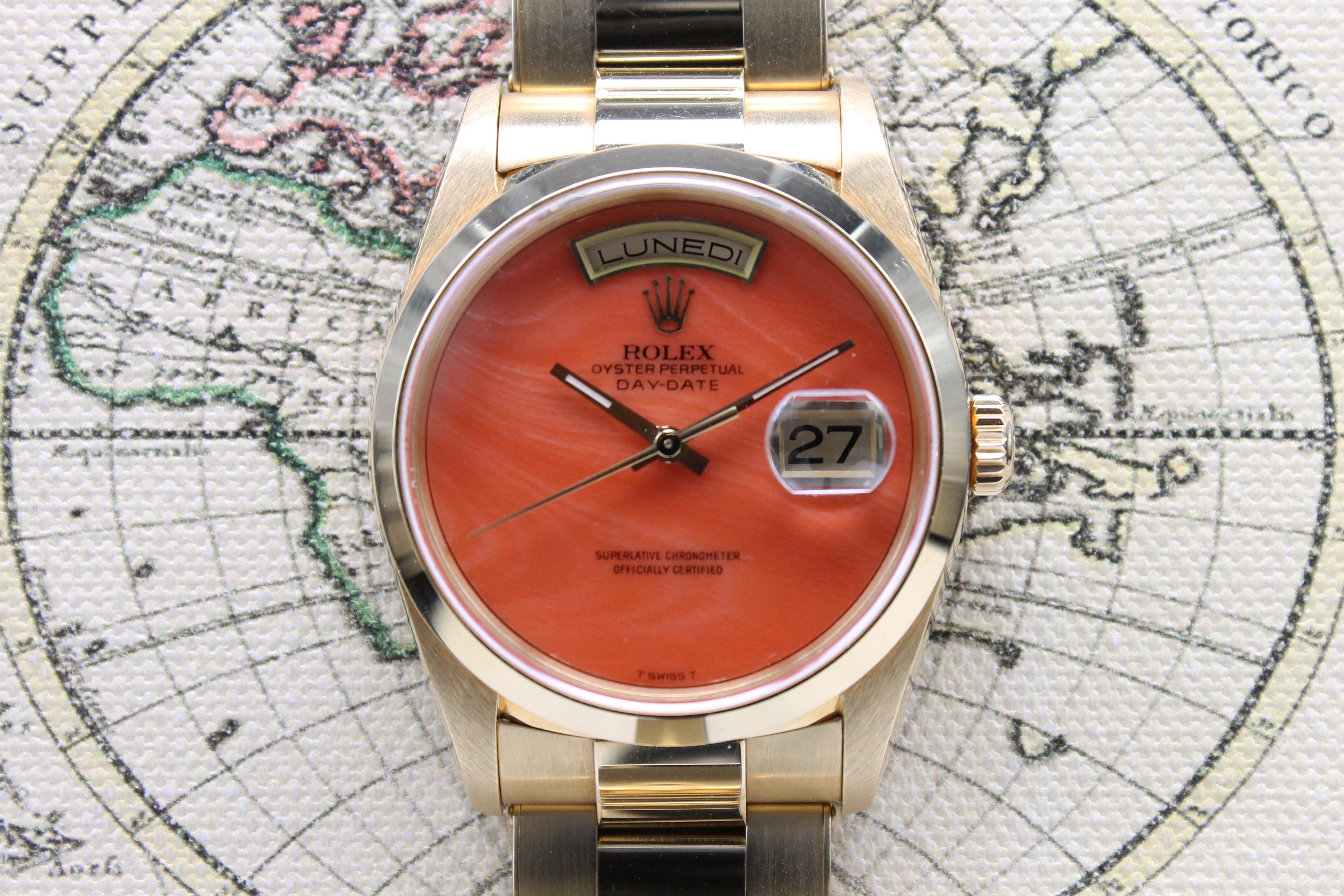 1999 Rolex Day Date Coral Ref. 18208 (with Papers) - Price on Request