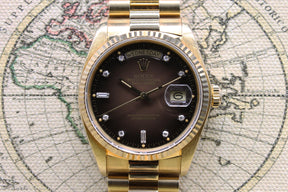 1979 Rolex Day Date Tobacco Brown Vignette Diamond Dial  Ref. 18038