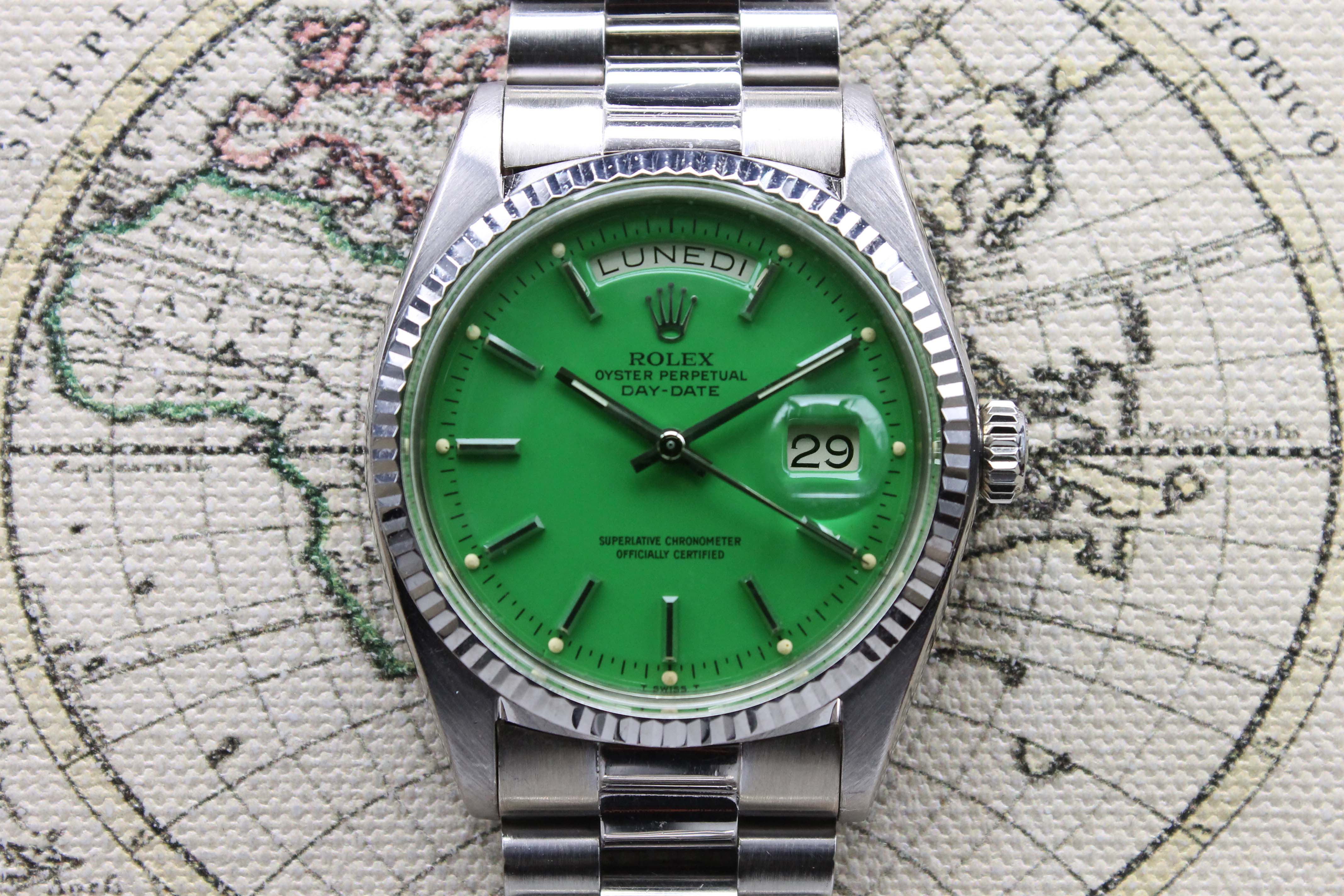 1974 Rolex Day Date White Gold Green Stella Dial Ref. 1803