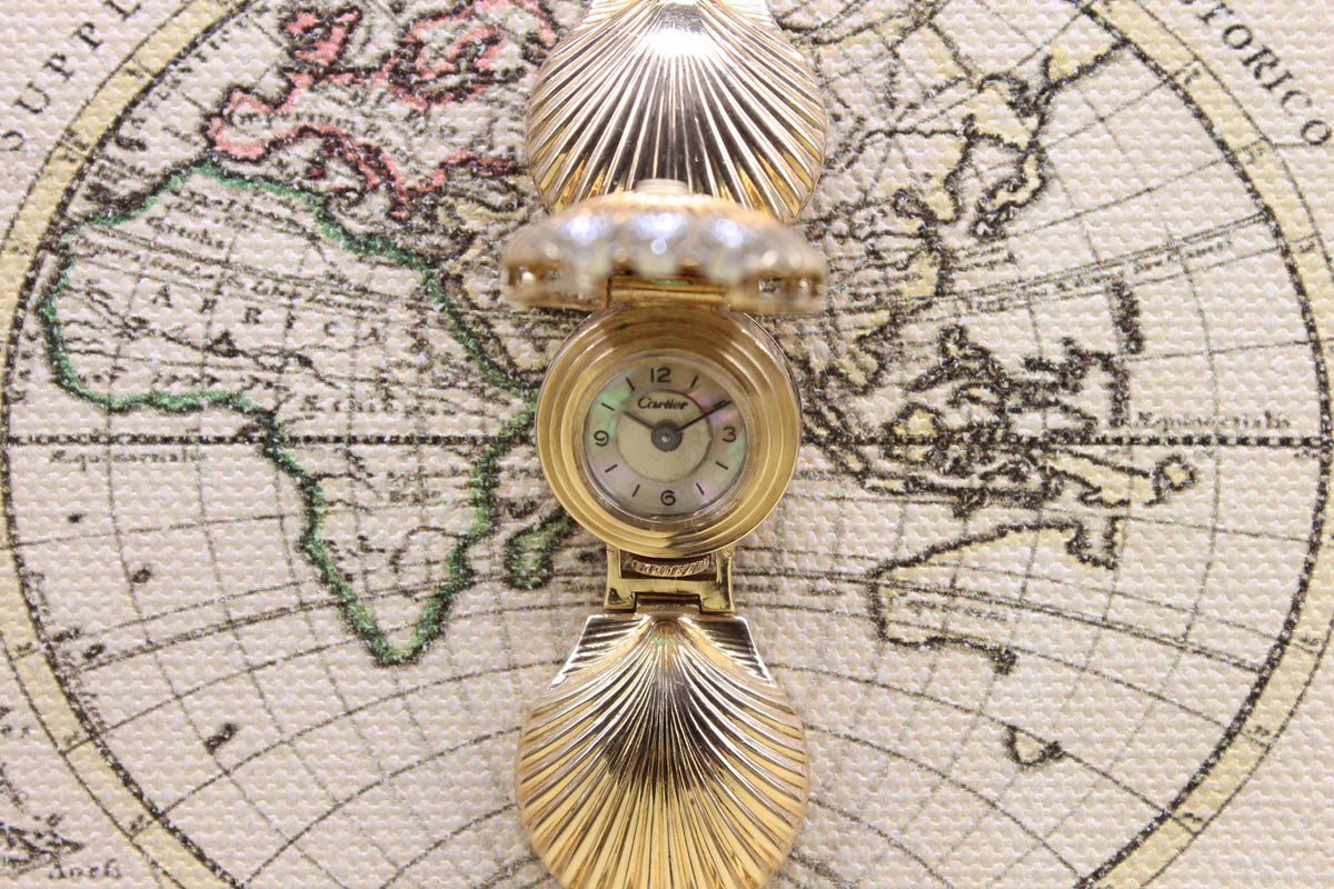 1950's Cartier Ladies 14K Shell Watch with Concealed Dial