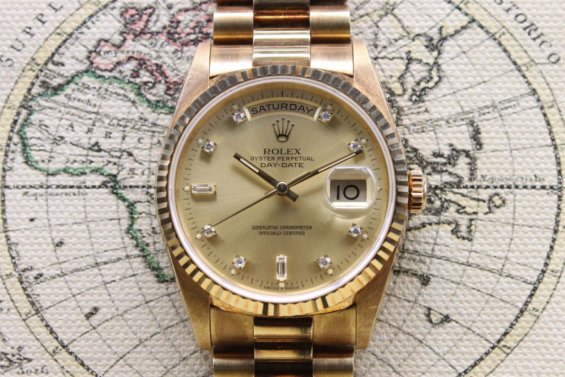 1990 Rolex Day Date Diamond Dial NOS Ref. 18238 (with Papers)