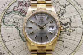 1987 Rolex Day Date Bark Finish Silver Dial Ref. 18078 (with Certificate )