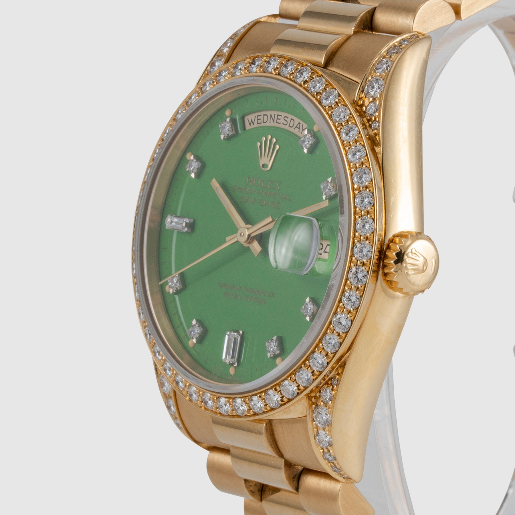 1991 Rolex Day Date Factory Diamonds Green Stella Dial Ref. 18388