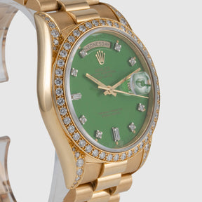 1991 Rolex Day Date Factory Diamonds Green Stella Dial Ref. 18388