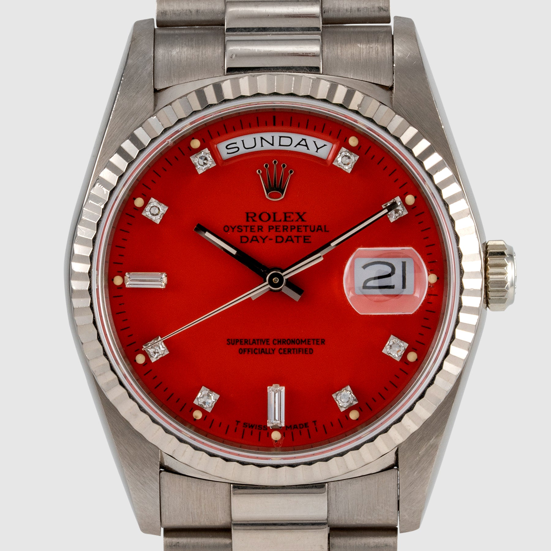 1988 Rolex Day Date Red Stella Diamond Dial Ref. 18239