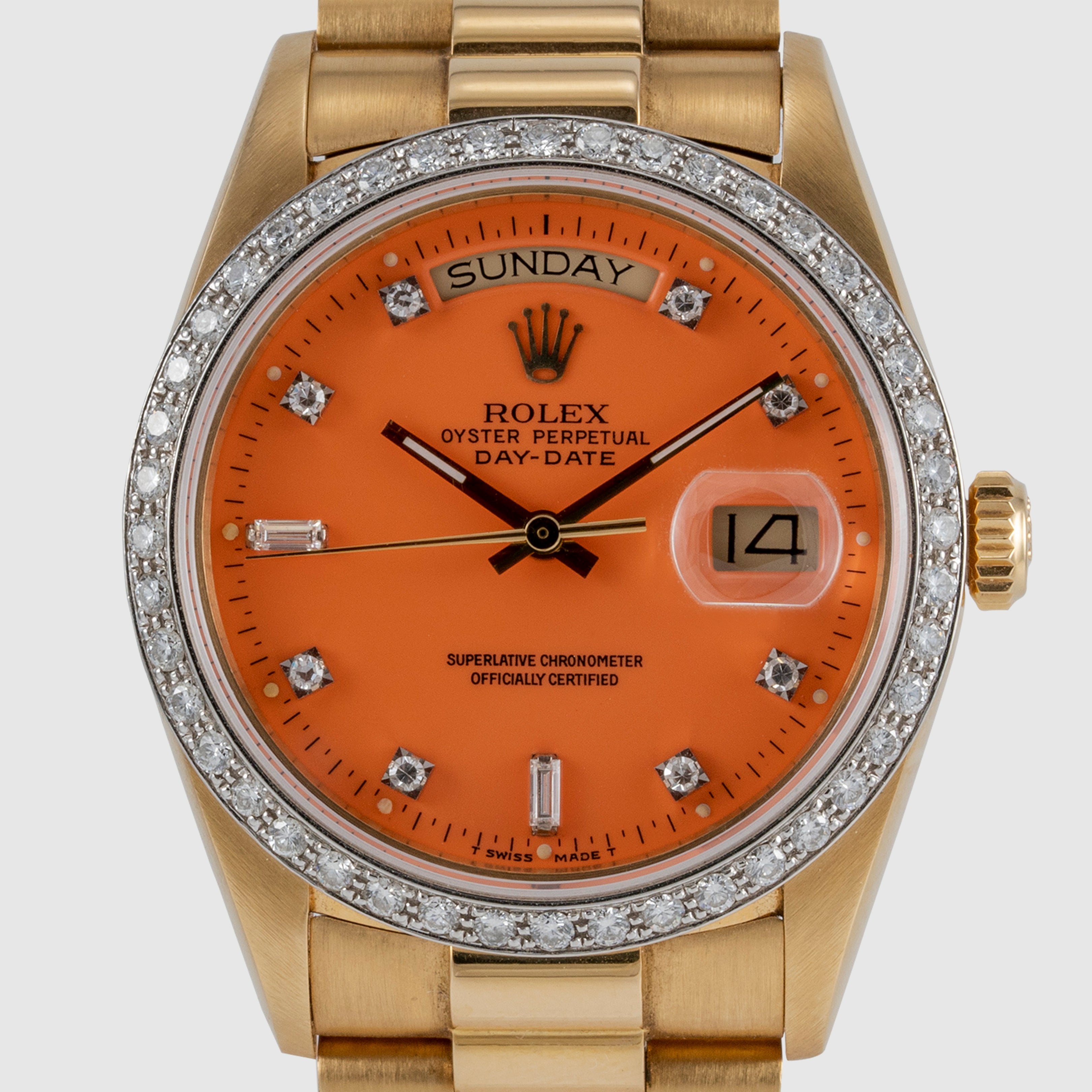 1985 Rolex Day Date Peach Stella Diamond Dial Ref. 18048