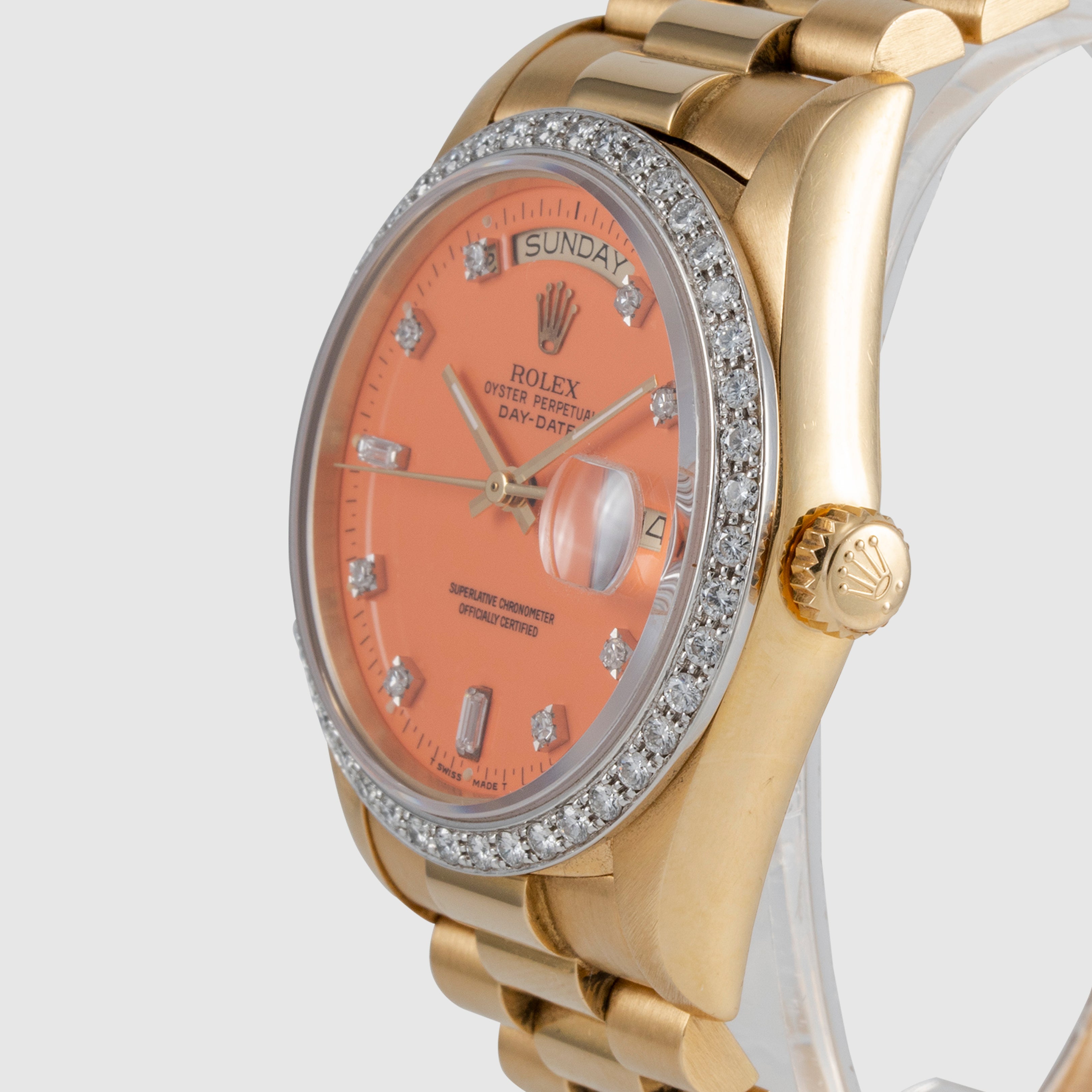 1985 Rolex Day Date Peach Stella Diamond Dial Ref. 18048