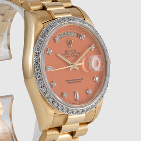 1985 Rolex Day Date Peach Stella Diamond Dial Ref. 18048