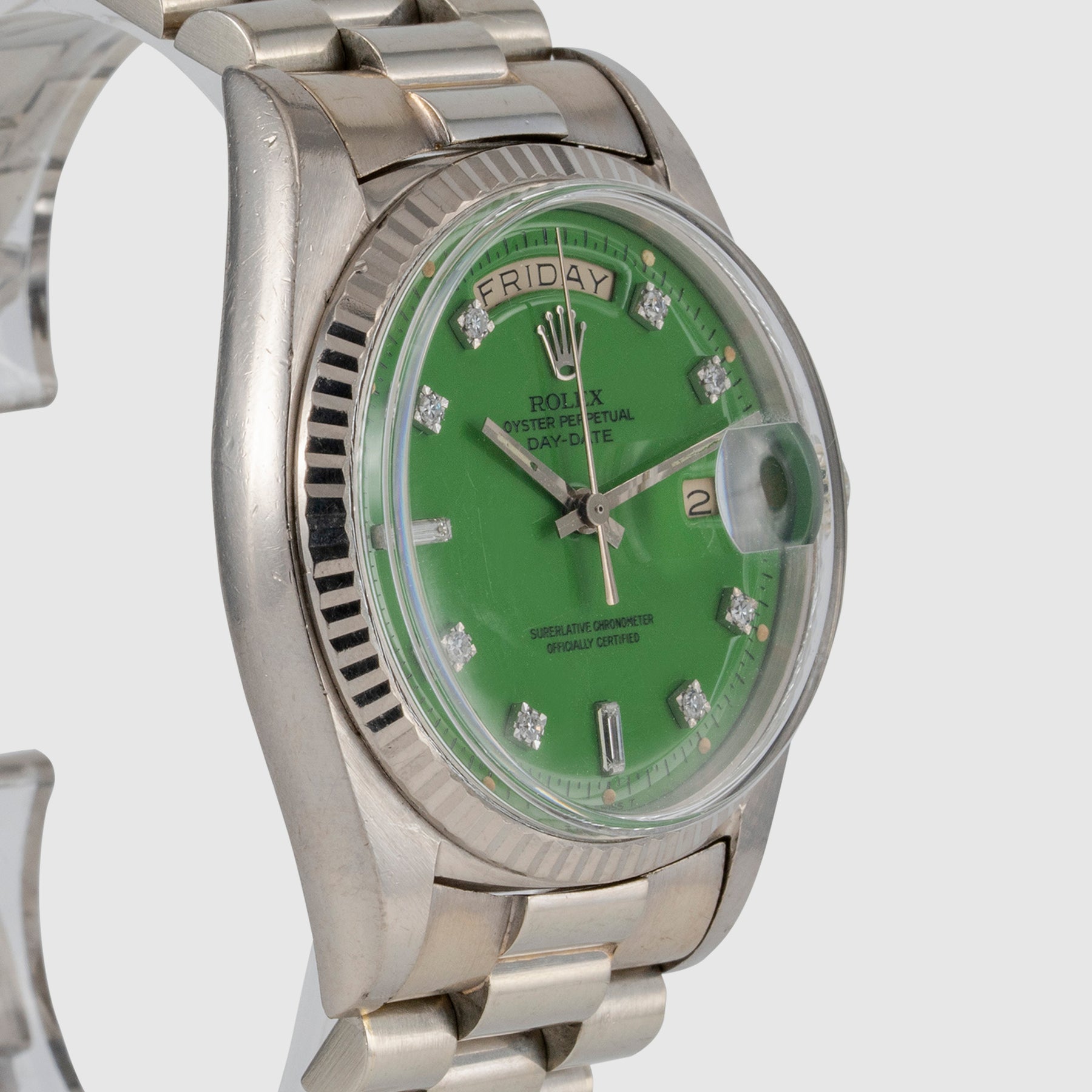 1974 Rolex Day Date WG Green Stella Diamond Dial Ref. 1803