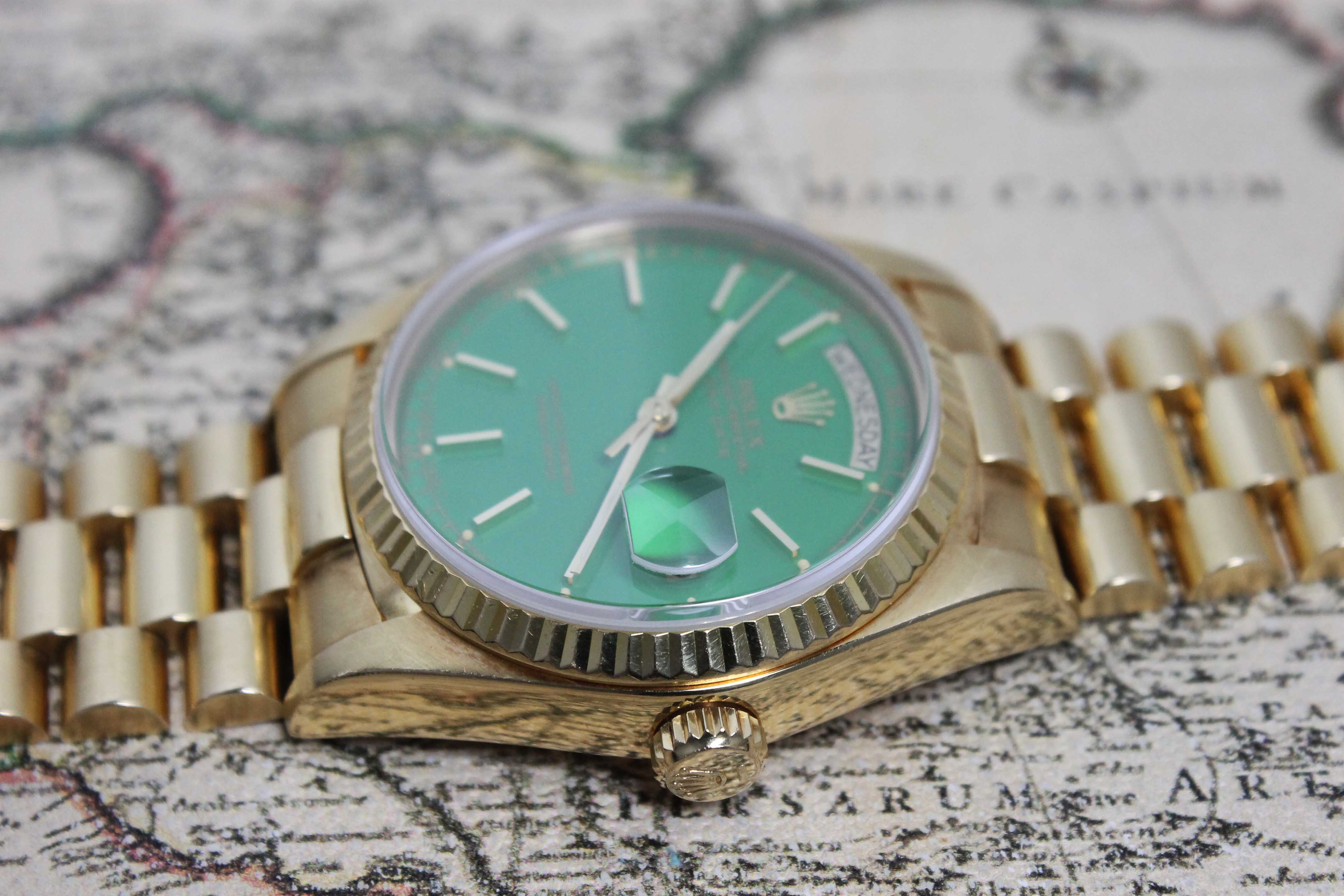 1980 Rolex Day Date Stella Green Ref. 18038 (with Box & Papers)