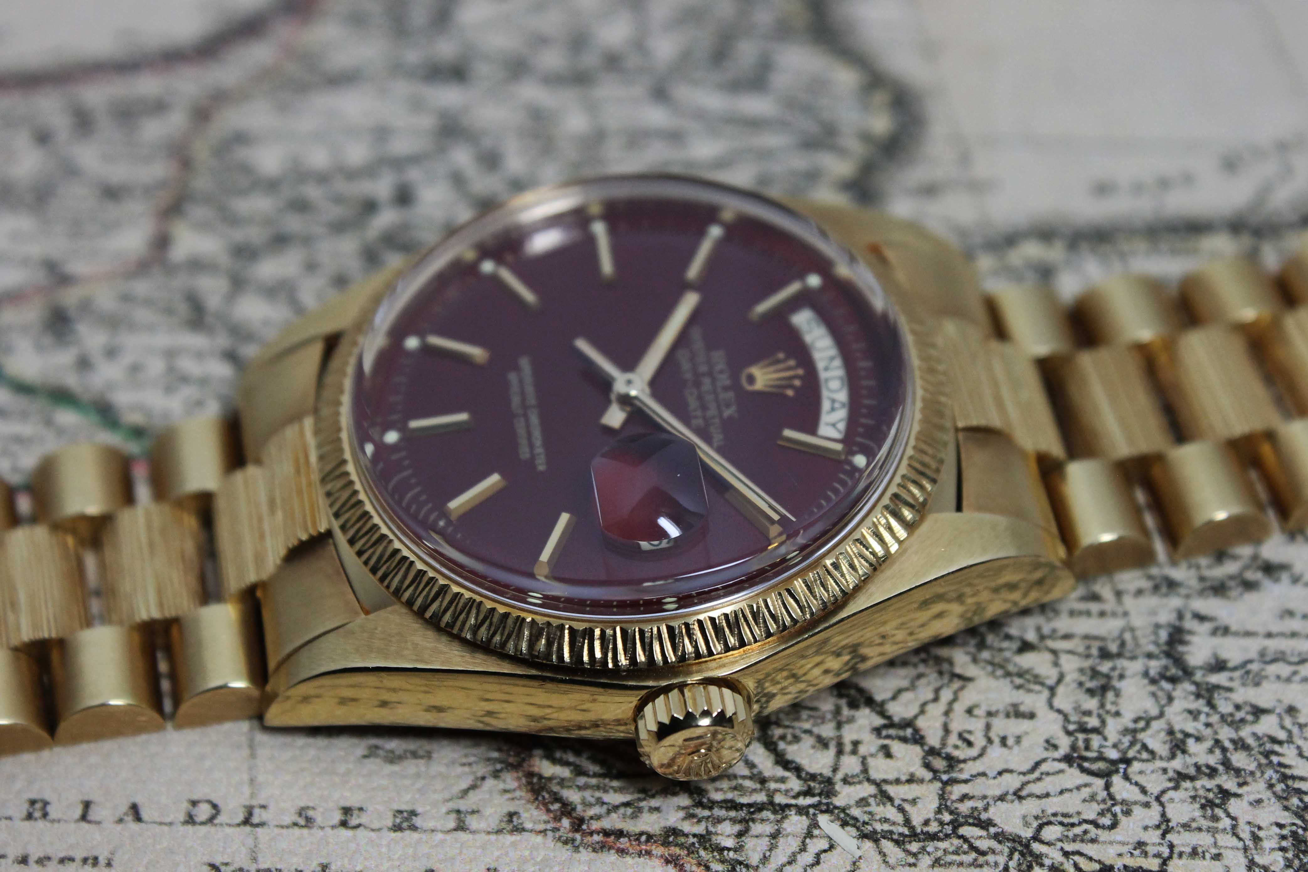 Rolex Day Date Stella Oxblood 'Bark' Ref. 1807 Year 1978 (Full Set)