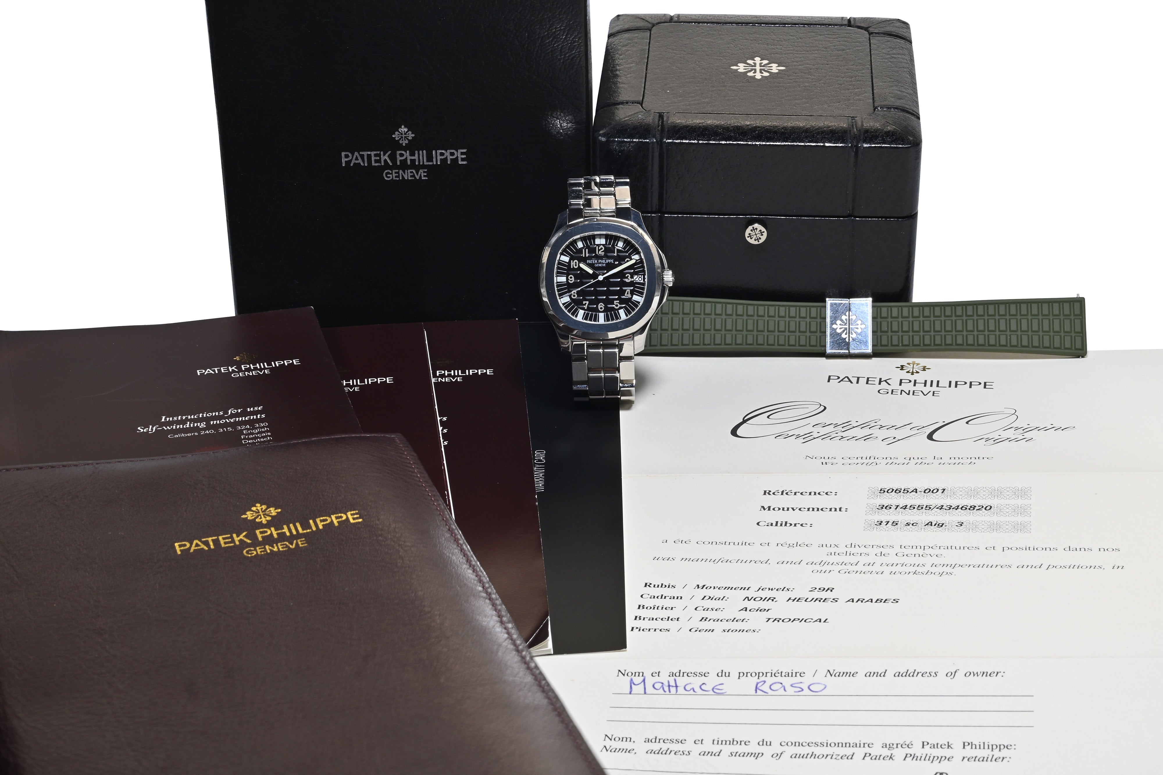 2006 Patek Philippe Aquanaut 'Jumbo' with Bracelet and Green Tropic Strap Ref. 5065A (Full Set)