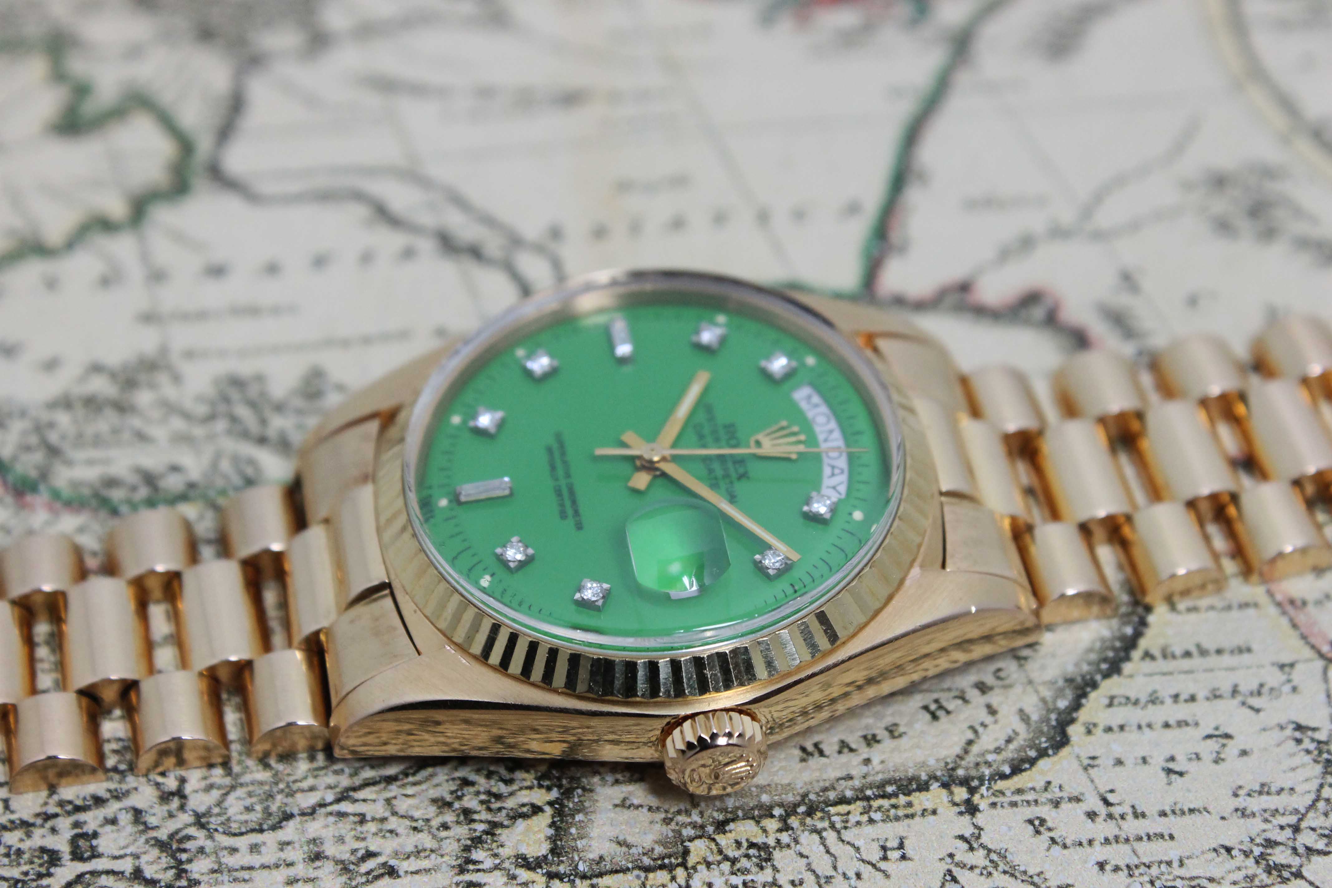 1973 Rolex Day Date Stella Green Diamond Dial Ref. 1803