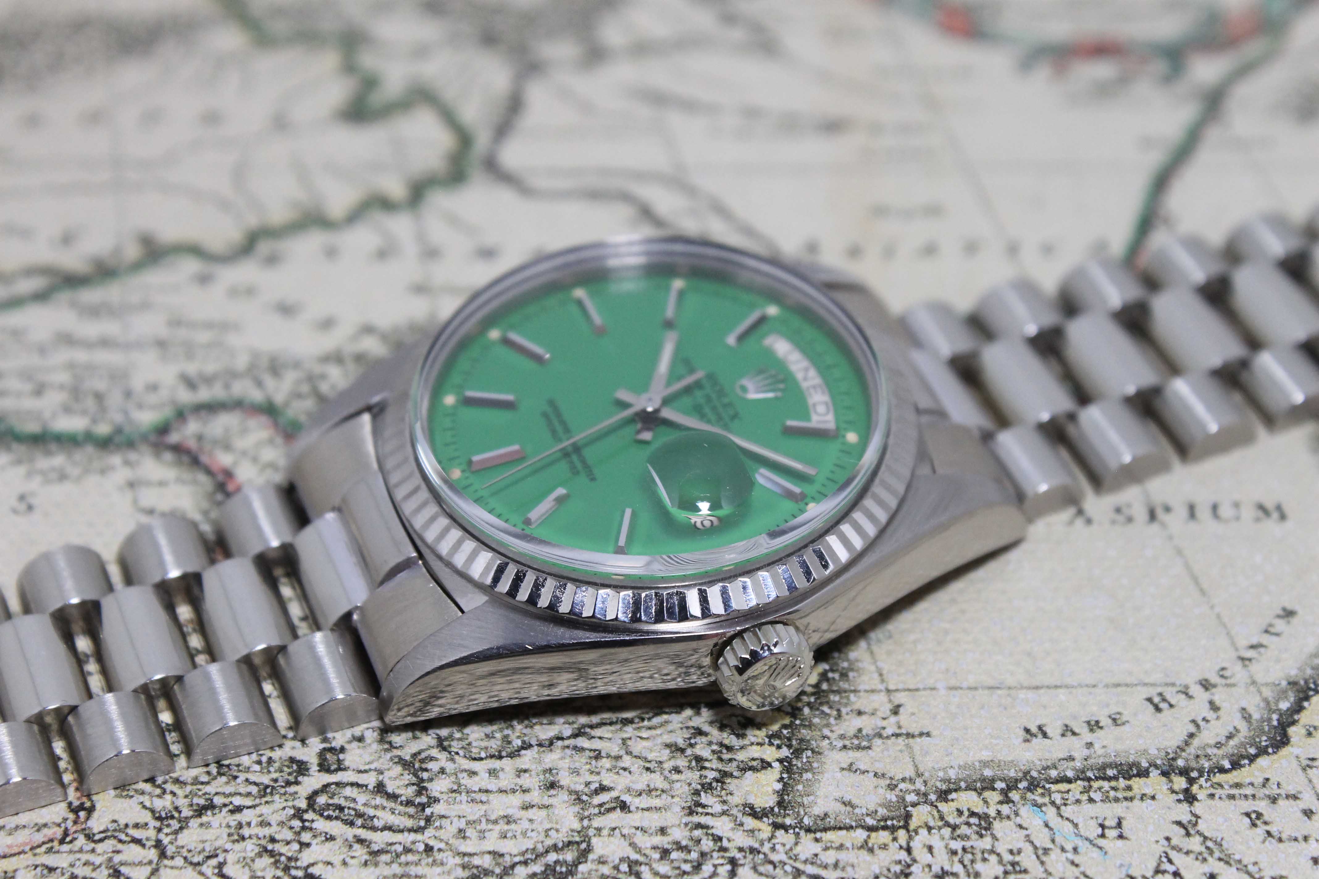 1974 Rolex Day Date White Gold Green Stella Dial Ref. 1803