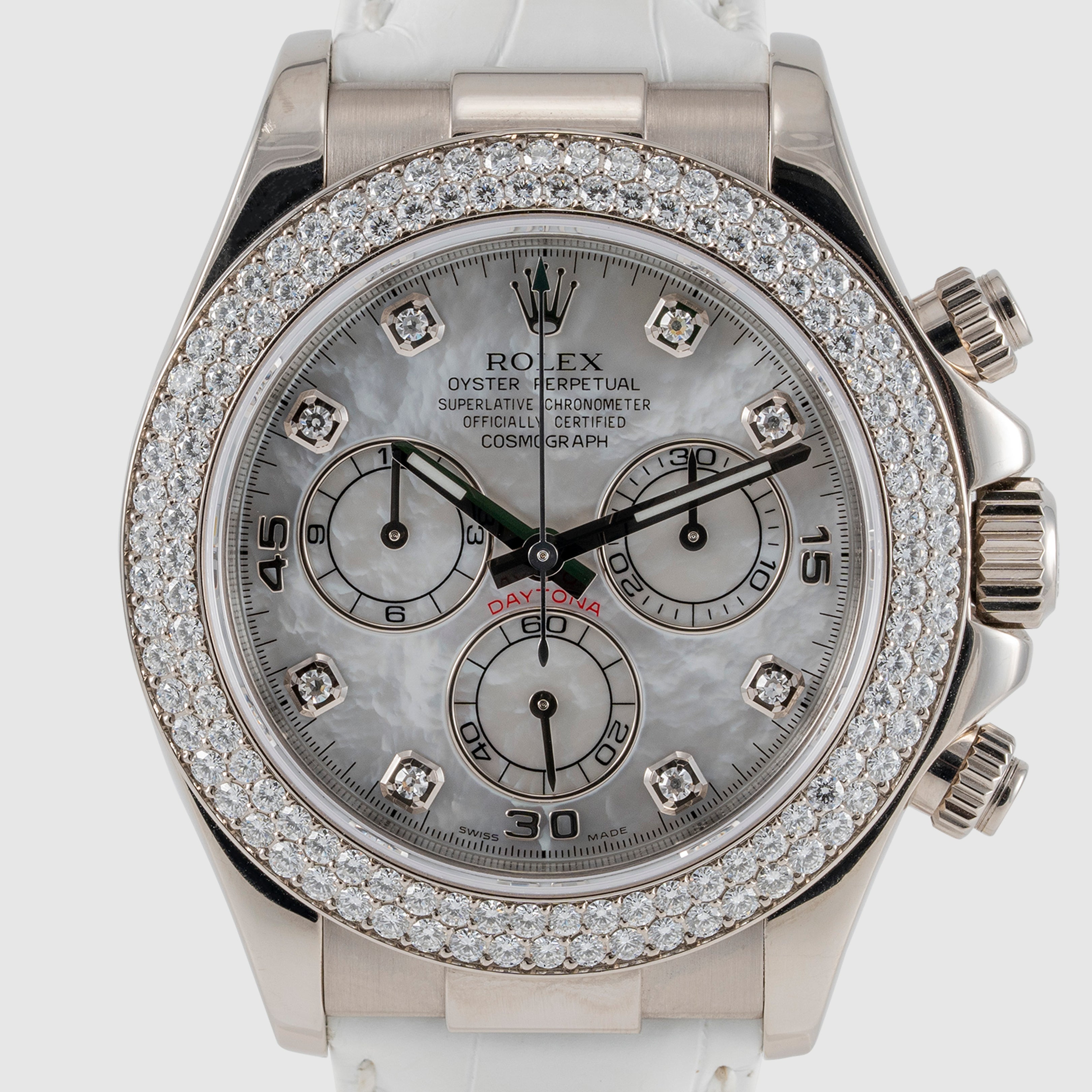 2006 Rolex Daytona White MOP Dial & Factory Diamond Bezel Ref. 116589  (with Warranty Card)