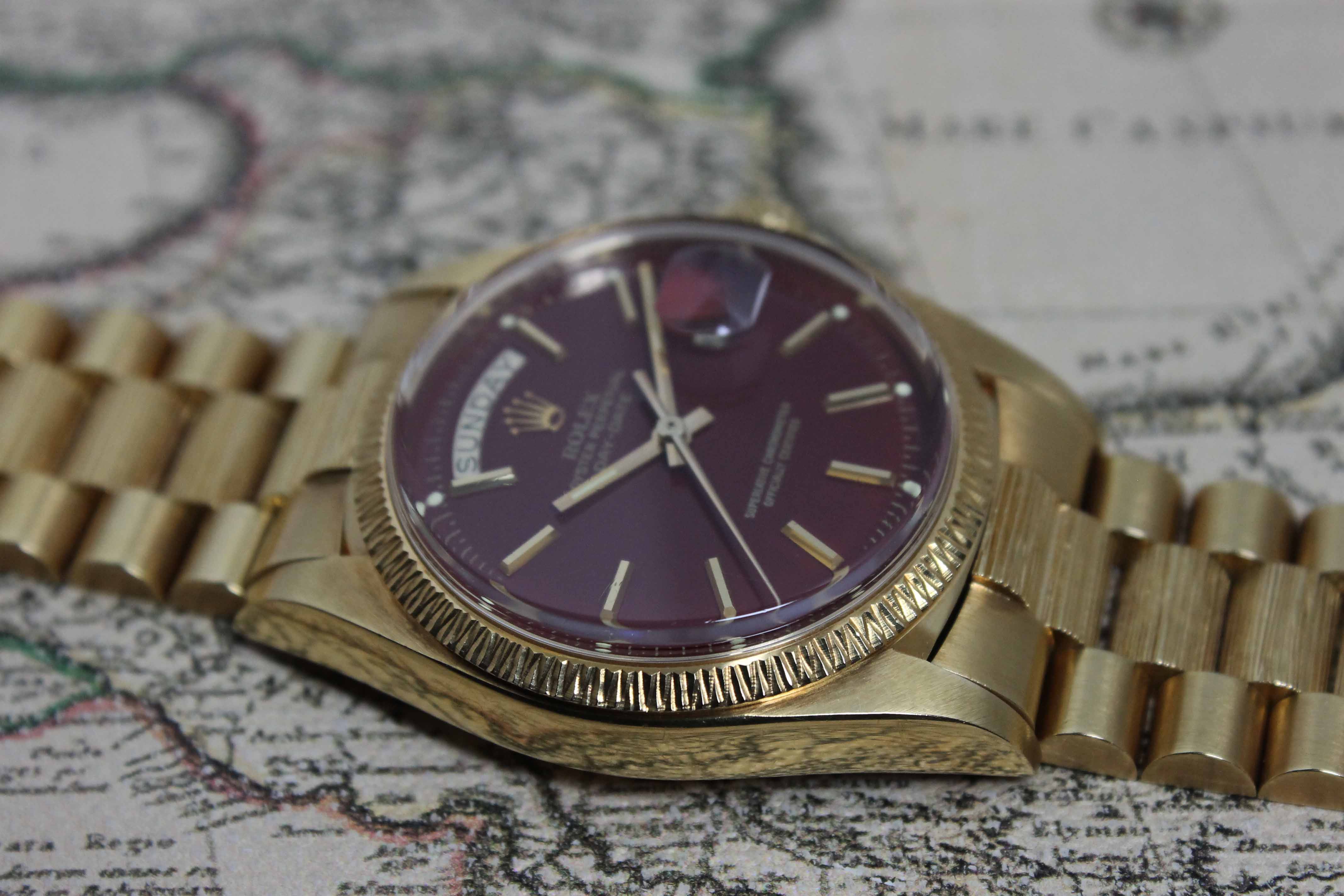 Rolex Day Date Stella Oxblood 'Bark' Ref. 1807 Year 1978 (Full Set)