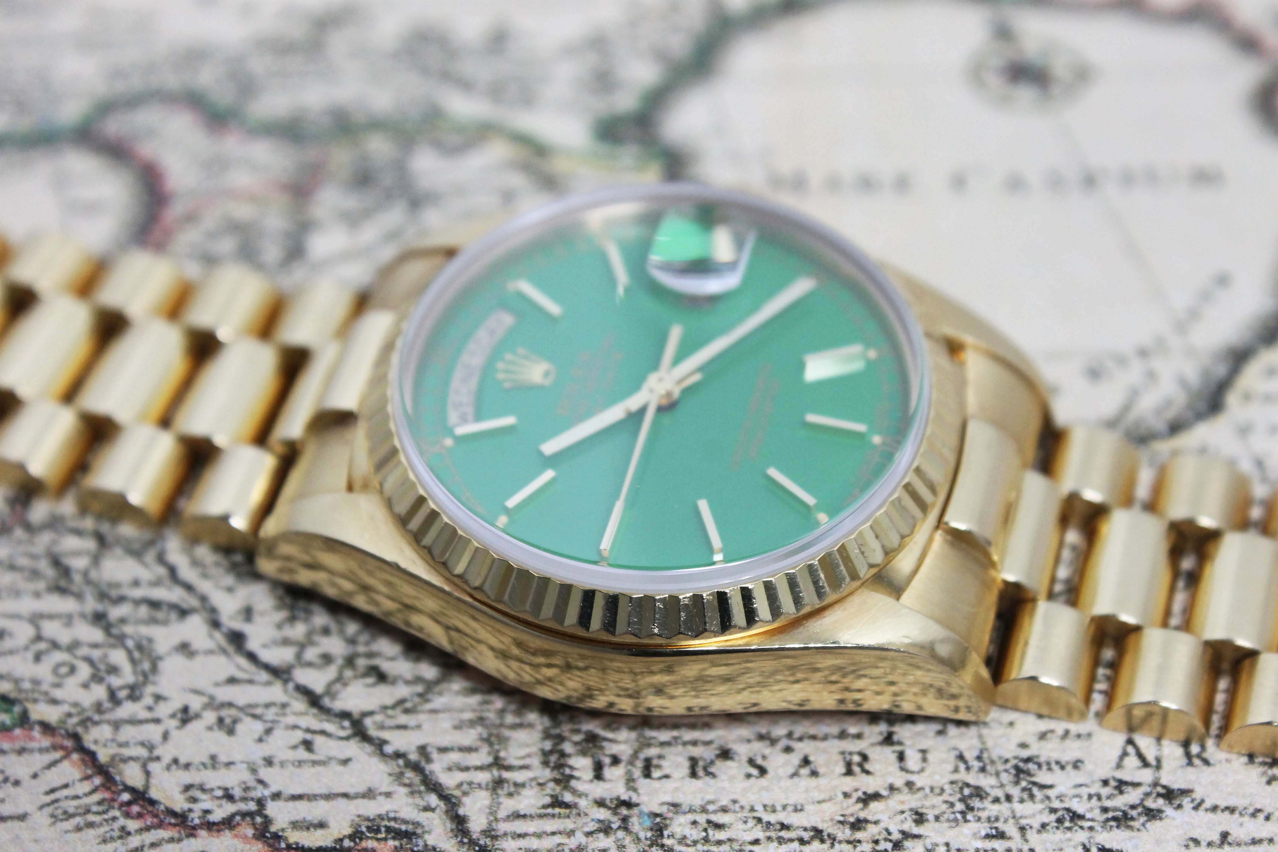 1980 Rolex Day Date Stella Green Ref. 18038 (with Box & Papers)