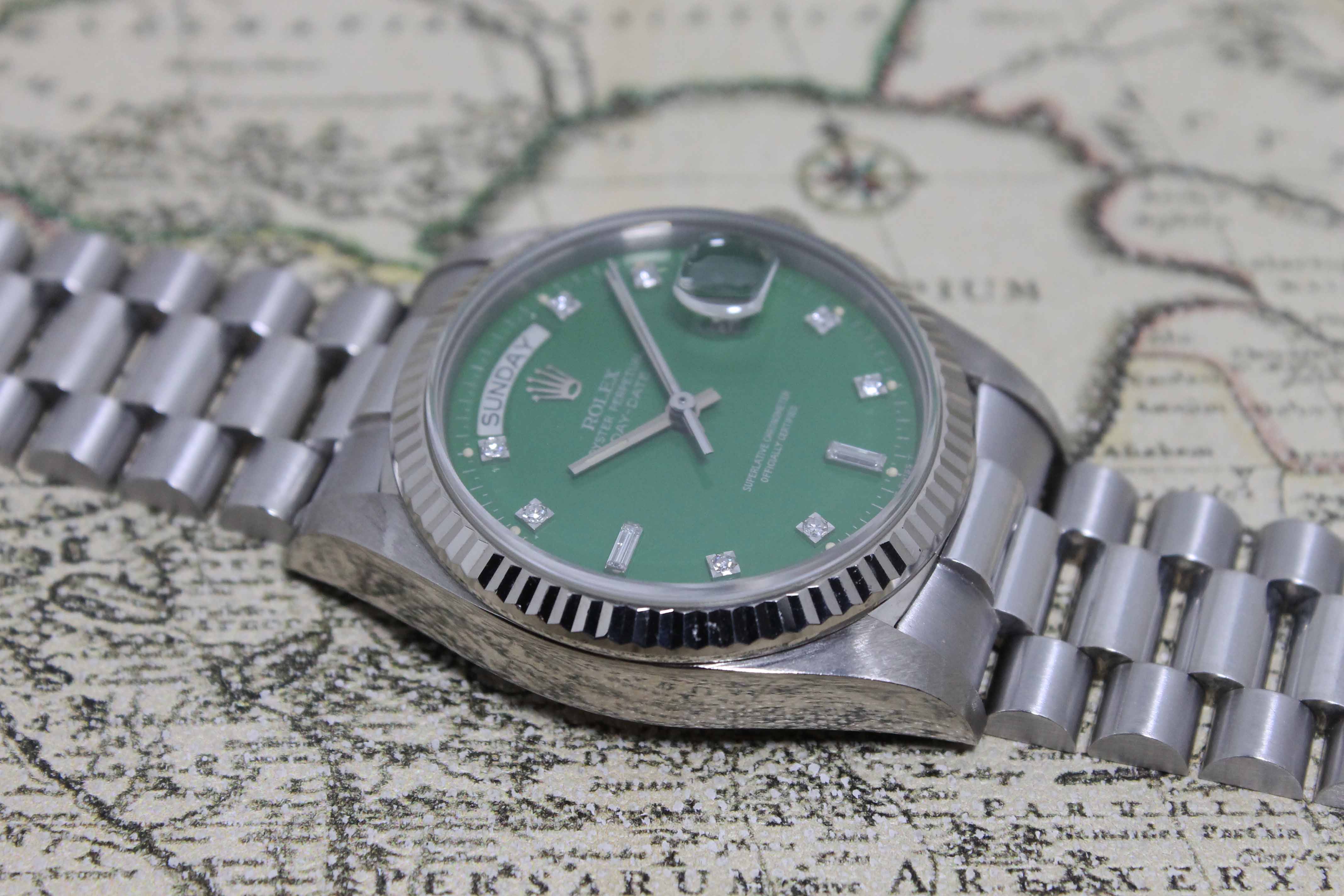 1979 Rolex Day Date WG Stella Lime Green Diamonds Ref. 18039