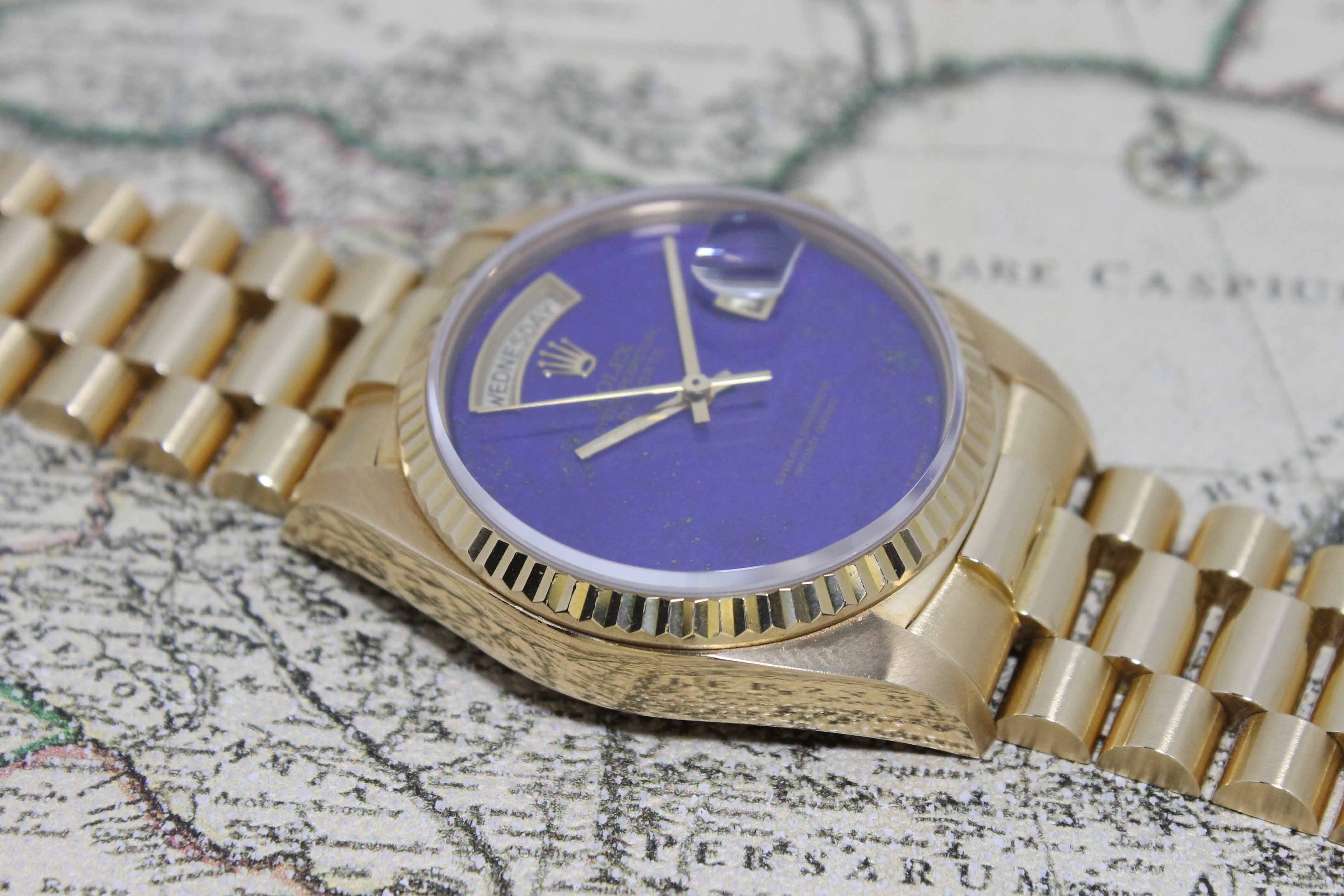 1986 Rolex Day Date Lapis Dial Ref. 18038 (with Rolex Service papers and Box)