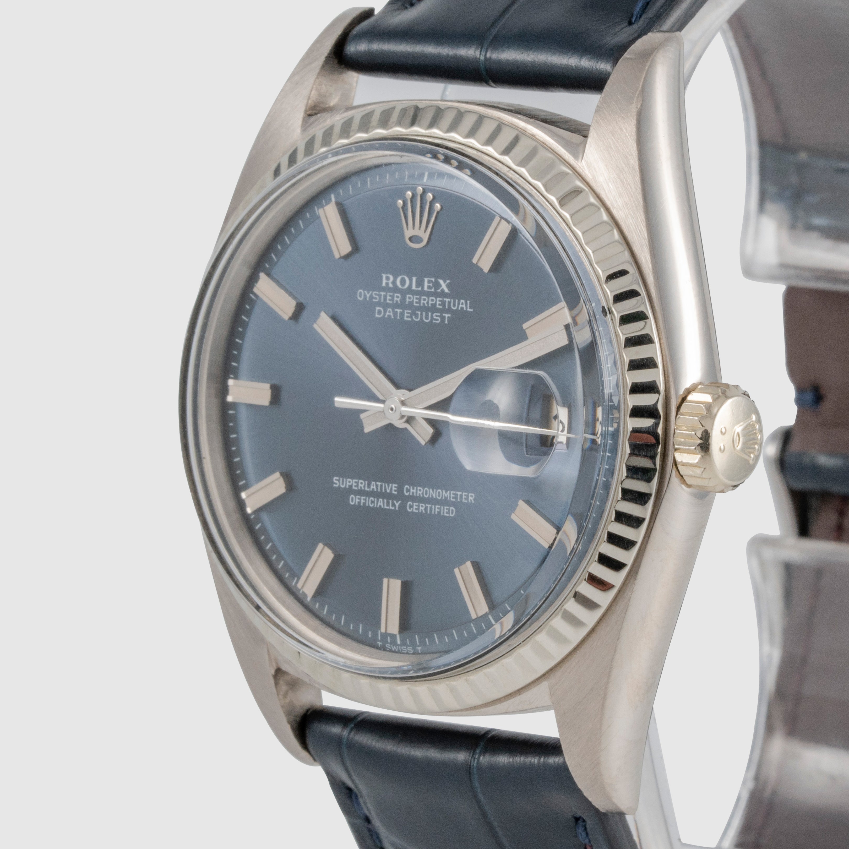 1970 Rolex Datejust White Gold Blue Wide Boy Dial Ref. 1601