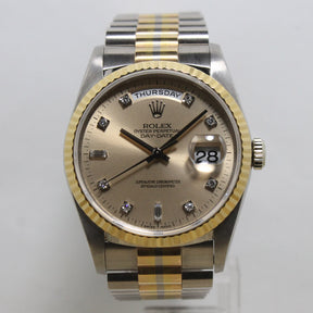 1994 Rolex Day Date Tridor Salmon Diamond Dial Ref. 18239B