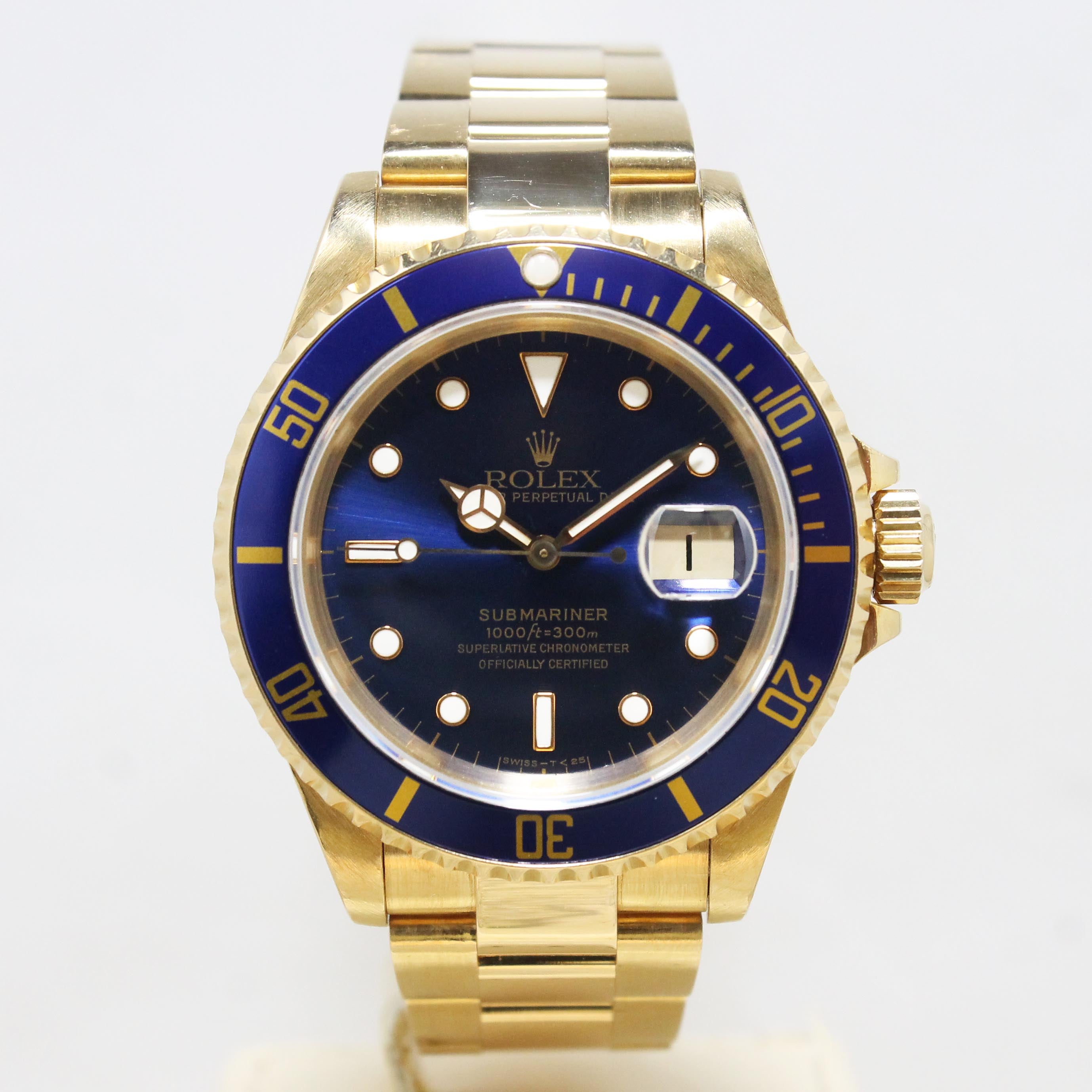 1991 Rolex Submariner 18K Unpolished Blue Tritium Dial Ref. 16618