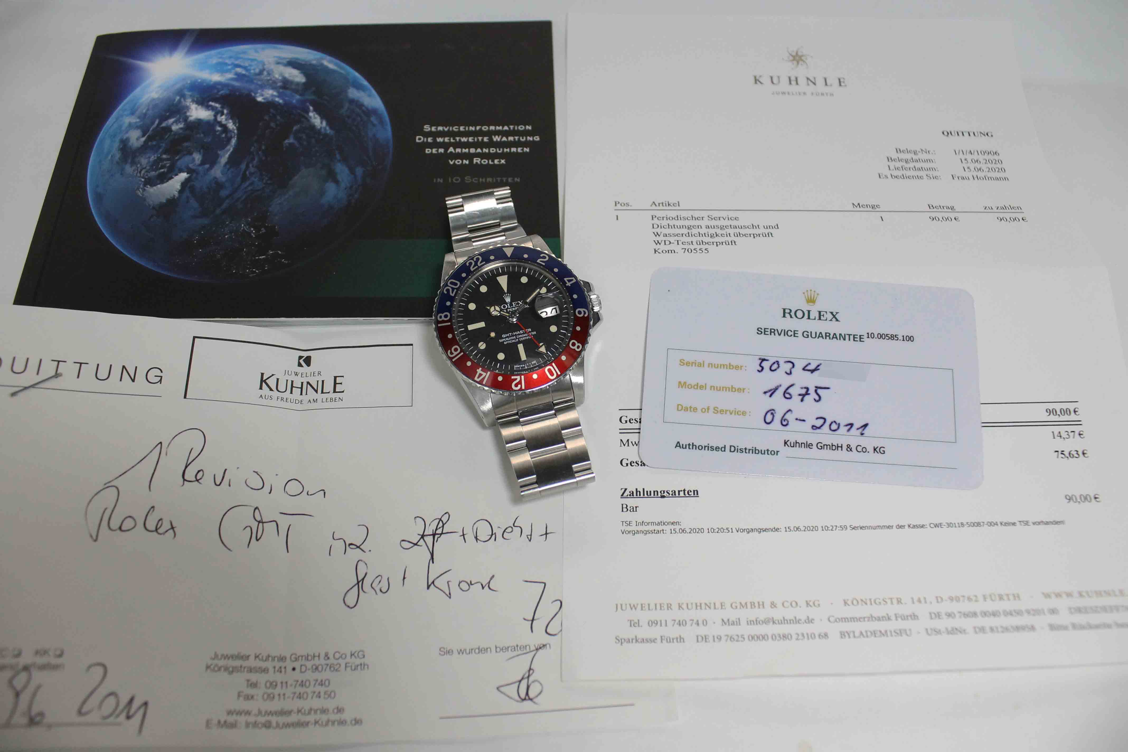 1978 Rolex GMT Master Radial Dial Ref.  1675 (with RSC Papers)