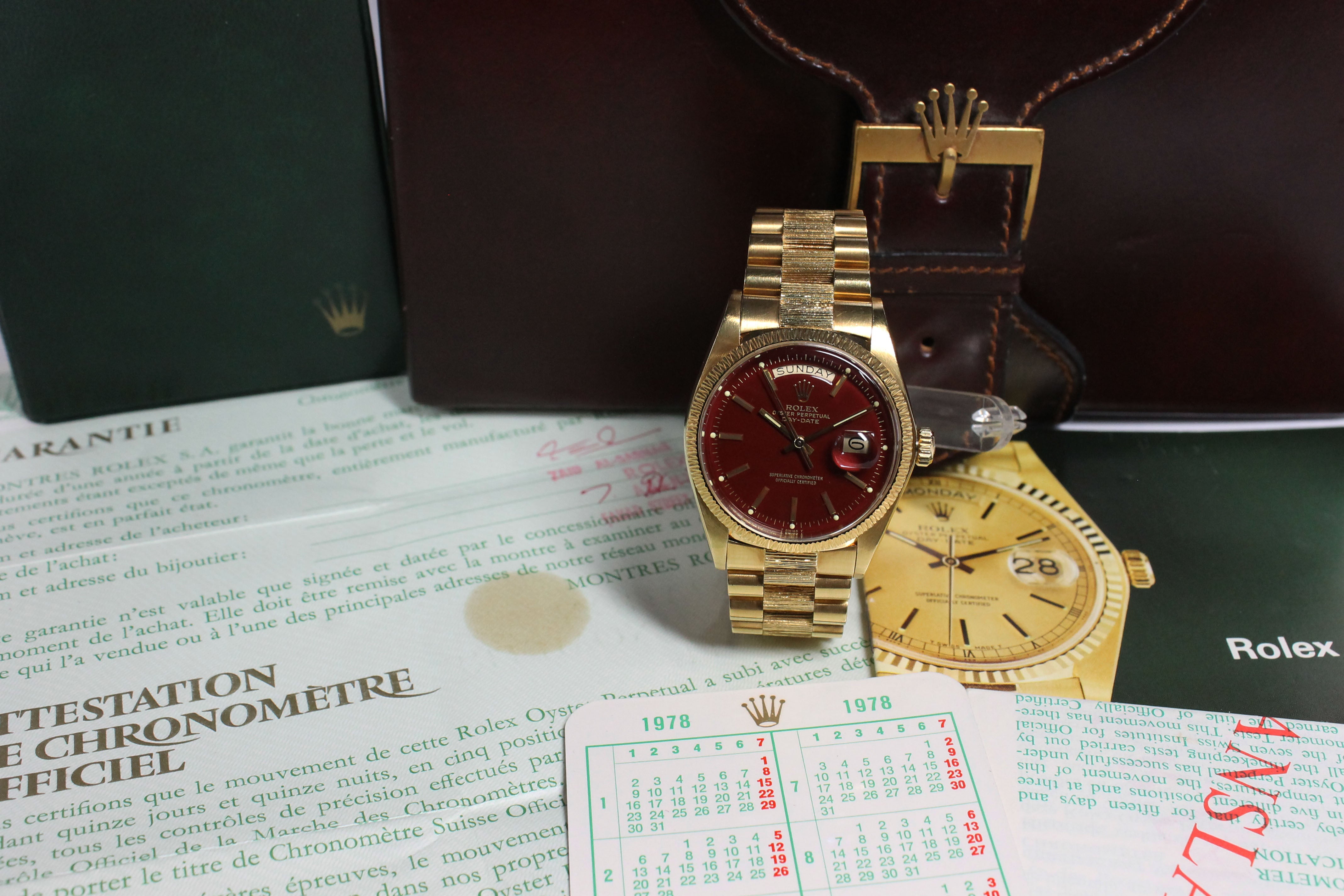 Rolex Day Date Stella Oxblood 'Bark' Ref. 1807 Year 1978 (Full Set)